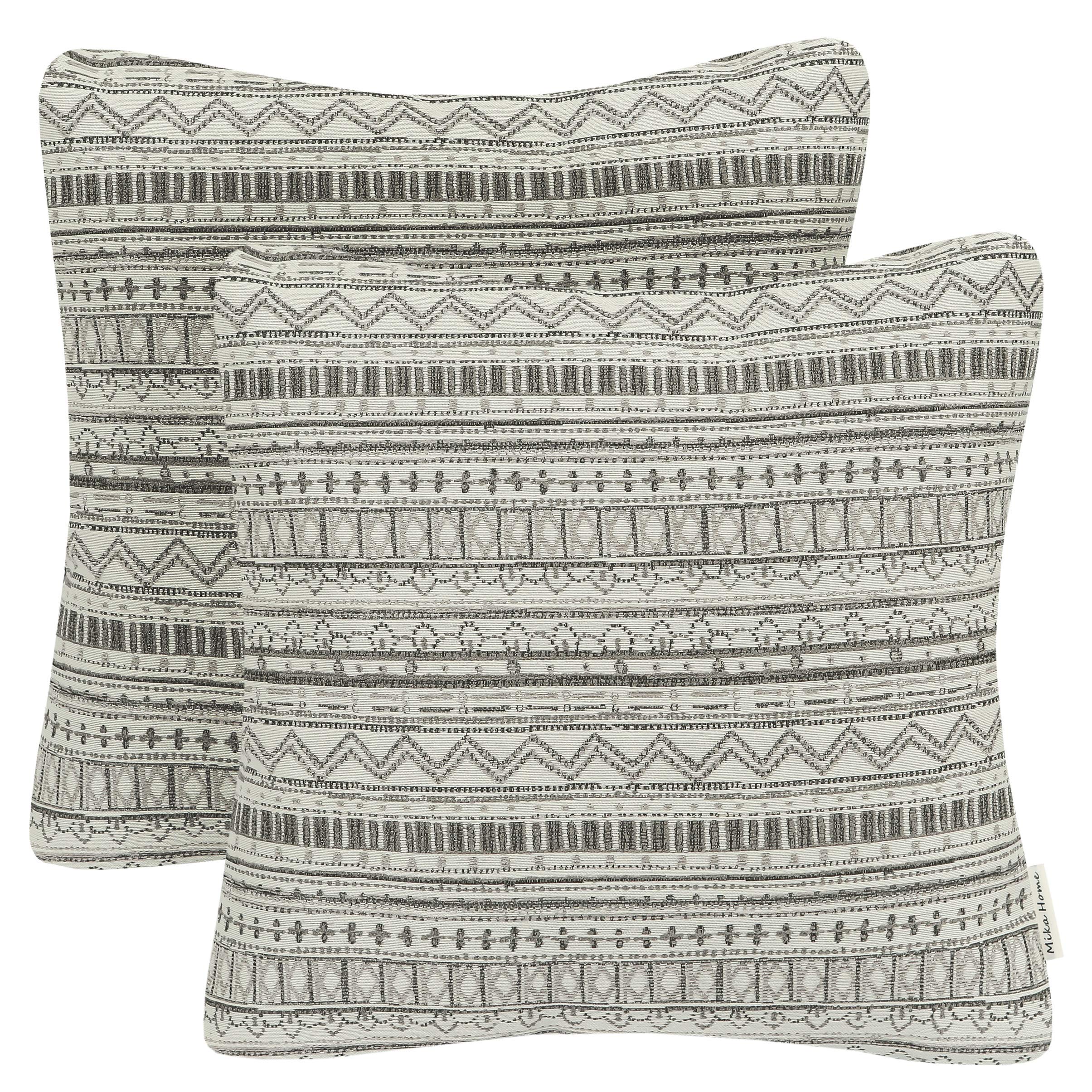 2 Pack Bohemian Striped Geometric Throw Pillow Covers 20x20 Inches - Gray & Cream Decorative Sofa Couch Bed Pillow Cases for Living Room, Bedroom & Home Decor