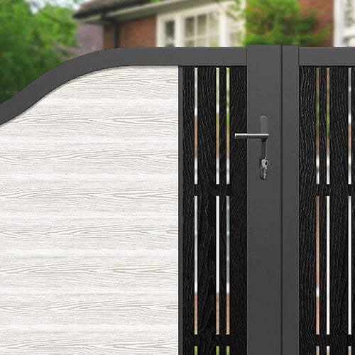 Classic Linea Curved Top Driveway Gate - Light Stone Finish with Middle & End Screen Panels | Elegant Entryway Solution for Residential & Commercial Properties