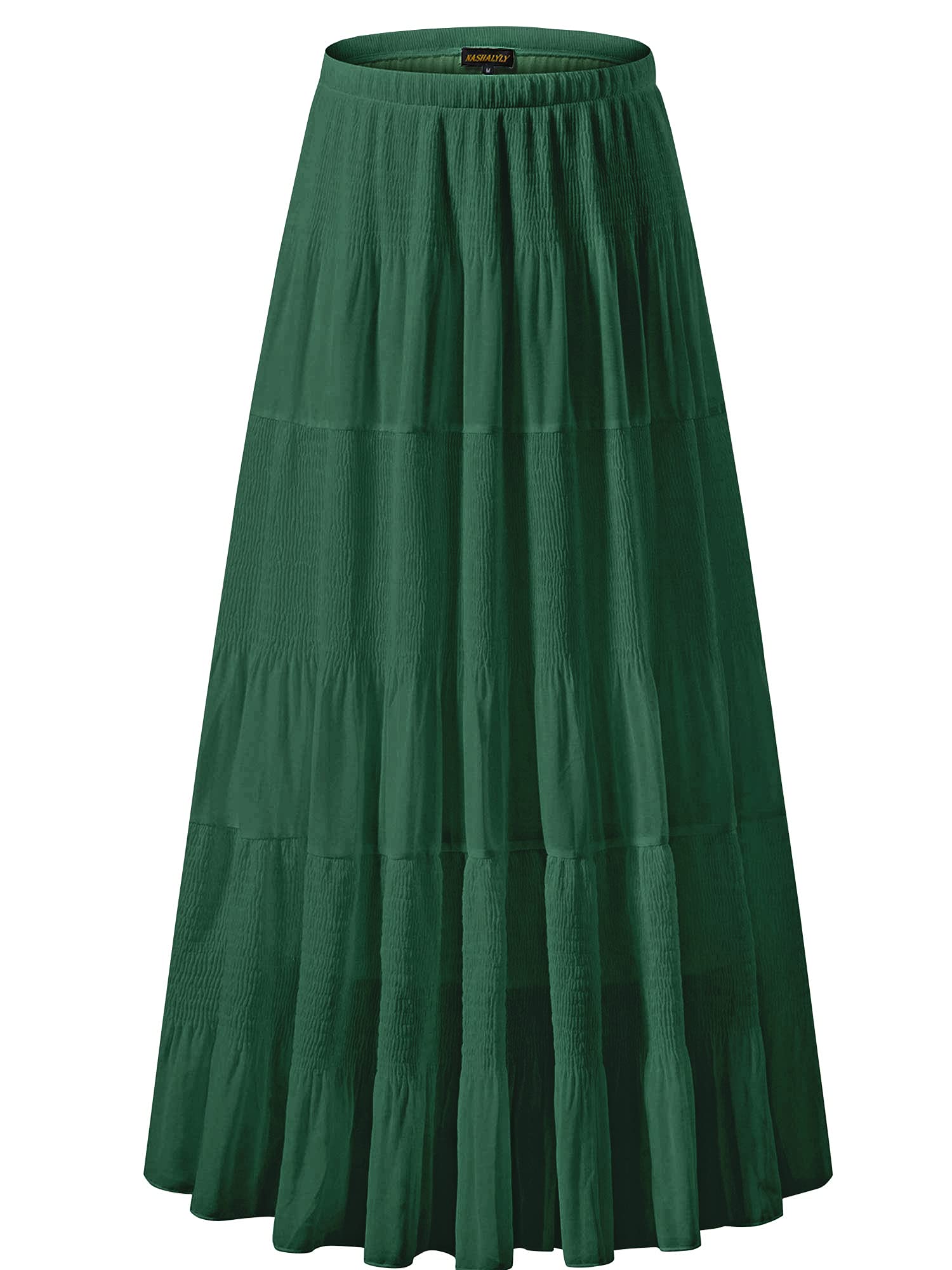 NASHALYLY Women's Chiffon Elastic High Waist Pleated A-Line Flared Maxi Skirt - Elegant Summer Beach Dress for Vacation, Party & Casual Wear