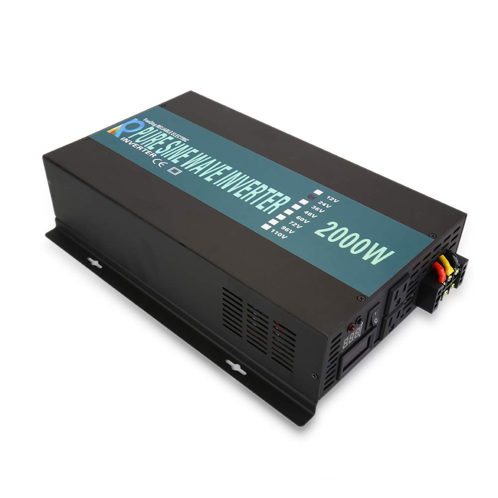 2000W 12V Pure Sine Wave Power Inverter for Solar Off-Grid System - High Capacity 2000Watt Black Inverter (RBP200012B1) - Perfect for RV, Camping, Home Backup & Emergency Power Supply