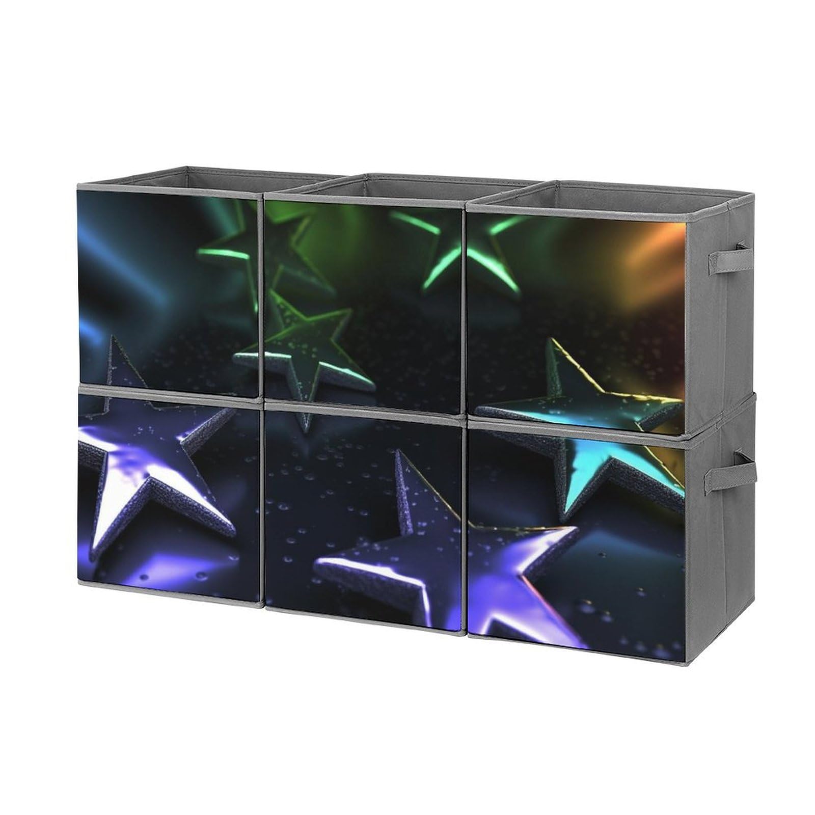 6-Pack Stars Collapsible Storage Bins with Handles - Large Closet Organizer Baskets for Clothing, Toys & Home Organization - Perfect for Bedroom, Closet & Kids Room Storage Solutions