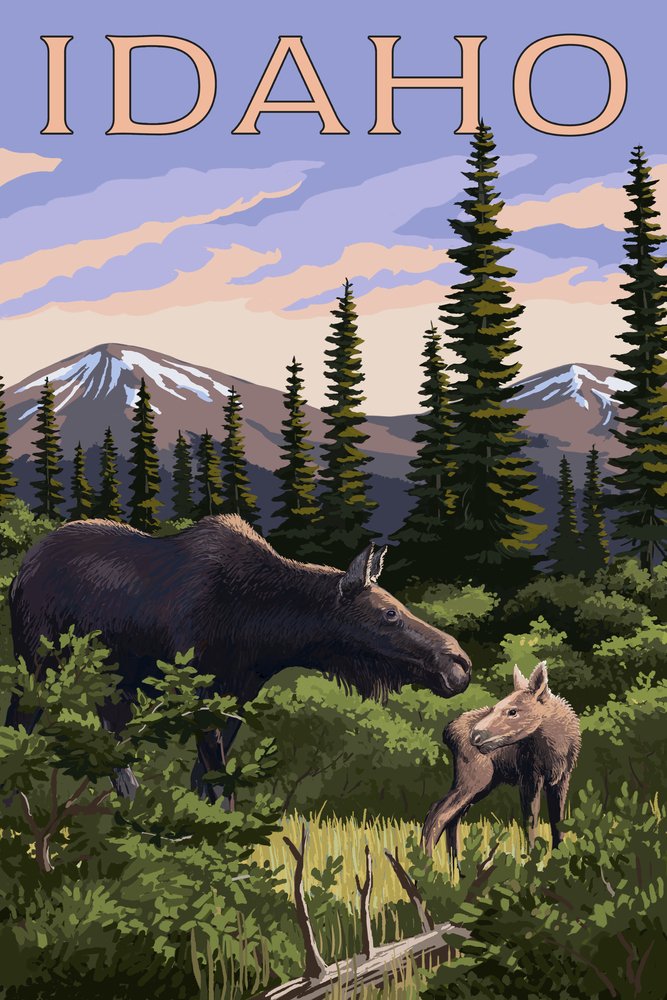 Lantern Press Idaho Moose and Baby Calf Wall Art Poster - 12x18 Inches Wildlife Nature Decor for Living Room, Bedroom, Office | Perfect Gift for Animal Lovers