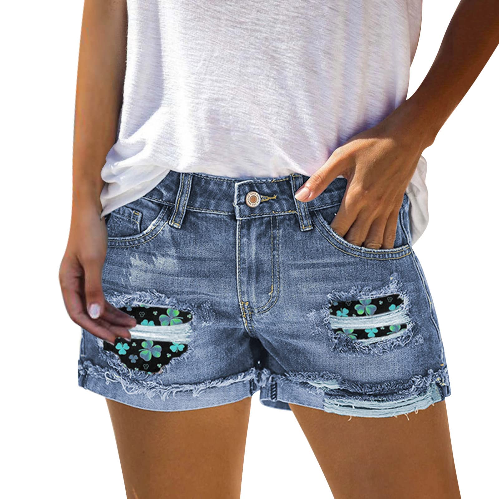 ZYNIC Women's Plus Size High Waisted Stretchy Distressed Denim Shorts - Comfortable Rolled Hem Jean Shorts for Casual Wear, Summer Outfits & Beach Vacations