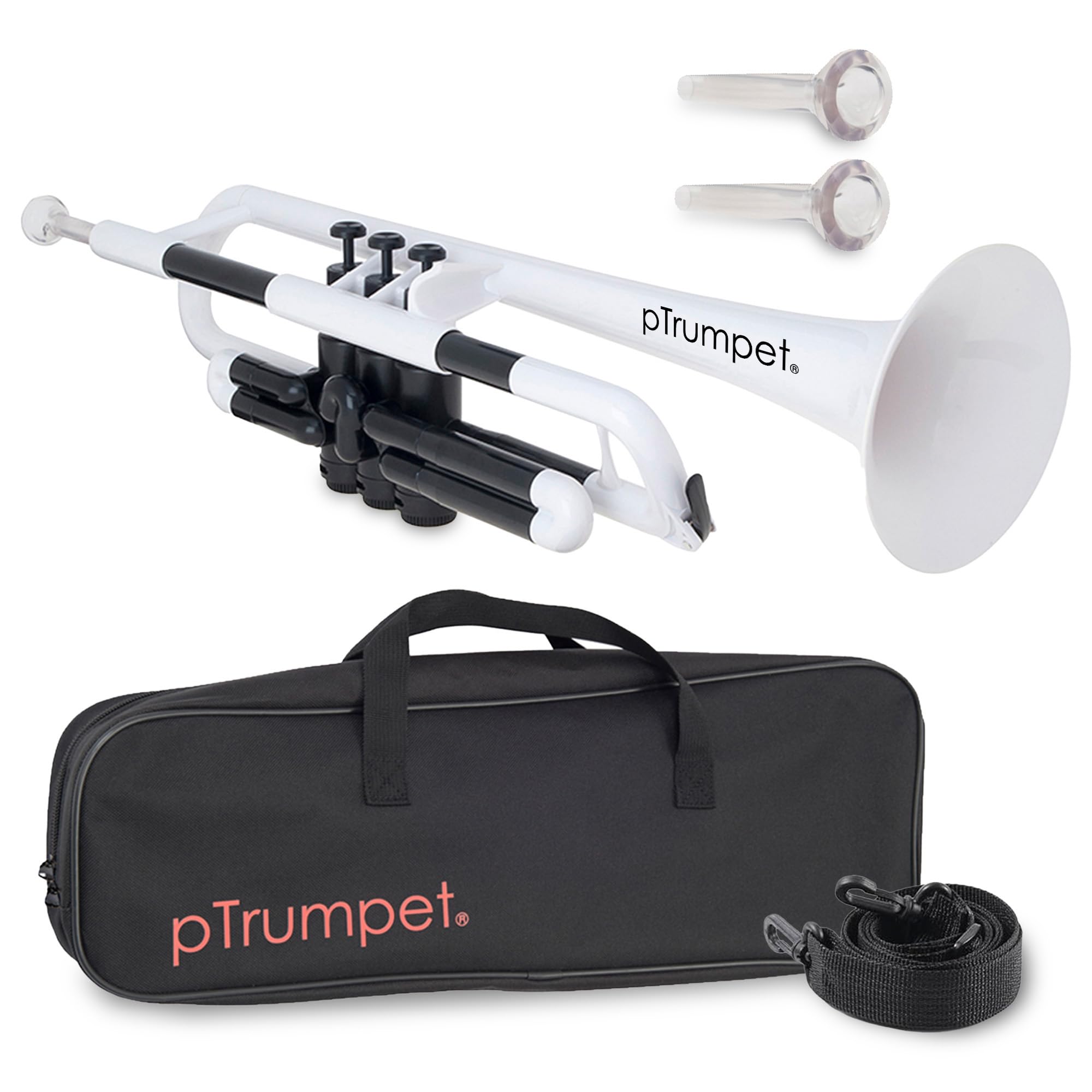 Plastic Trumpet Bb Key with 3c & 5c Mouthpiece - Lightweight ABS Construction for Students & Beginners - Includes Carrying Bag & Ergonomic Grip - Perfect for School Band Practice, Music Lessons & Home Performance - White