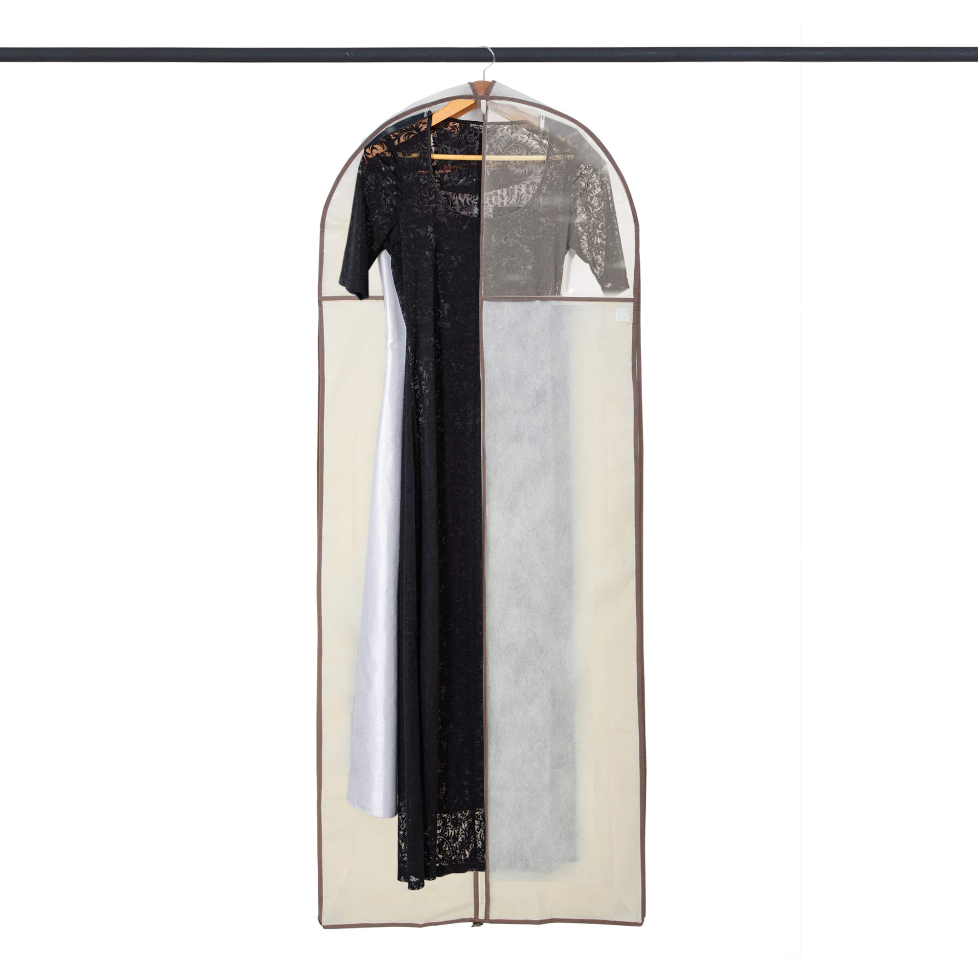 Smart Design Gusseted Garment Bag Hanger - 24 x 62 Inch Large Clothes Storage Cover with Zipper & Travel Loop - Suit Dress Organizer for Travel, Closet, and Wardrobe Organization - Beige - Perfect for Business Trips, Weddings, and Seasonal Clothing Storage