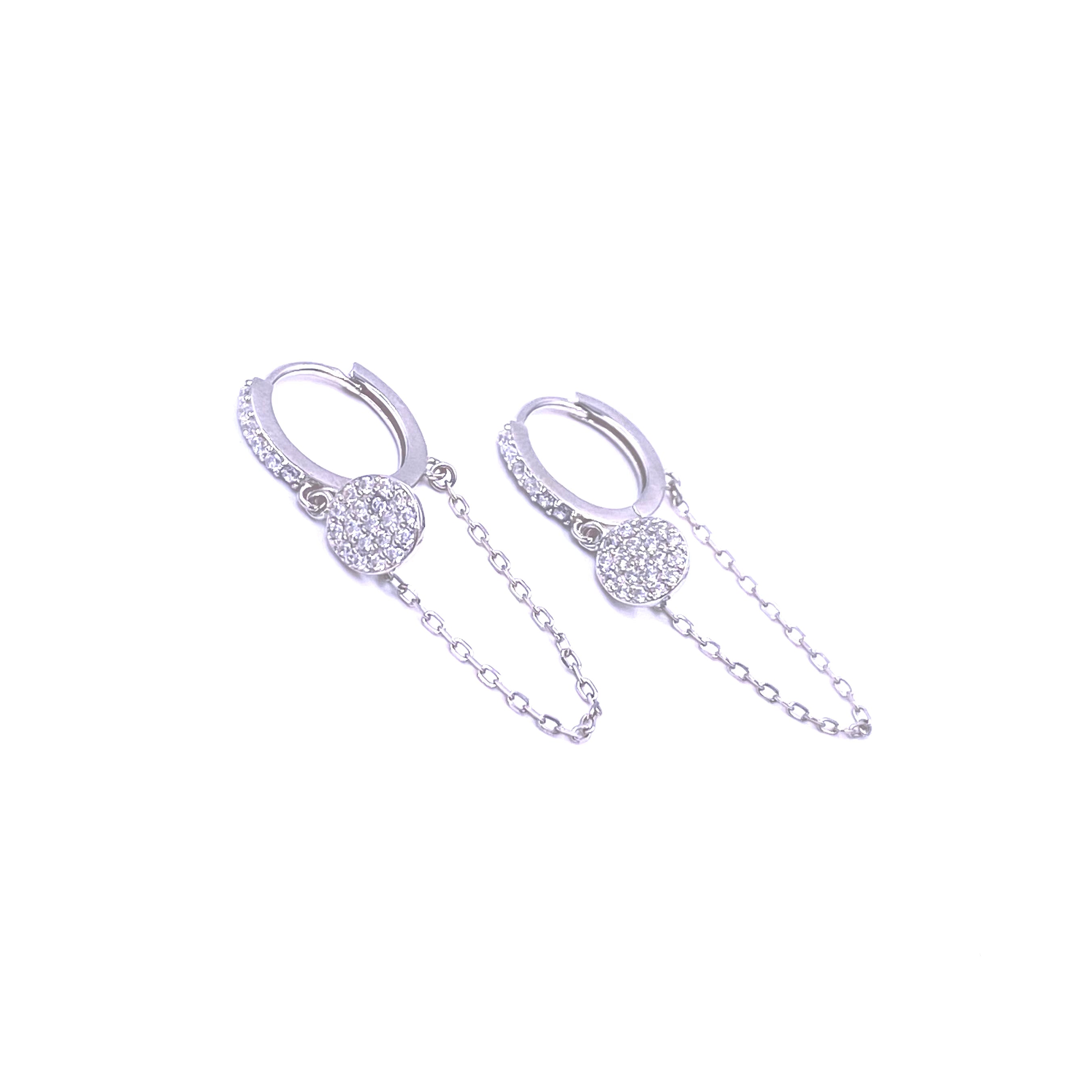 Ashley Gold Sterling Silver Hoop CZ Disc Chain Earrings for Women - Elegant Cubic Zirconia Drop Dangle Earrings for Party, Wedding & Everyday Wear