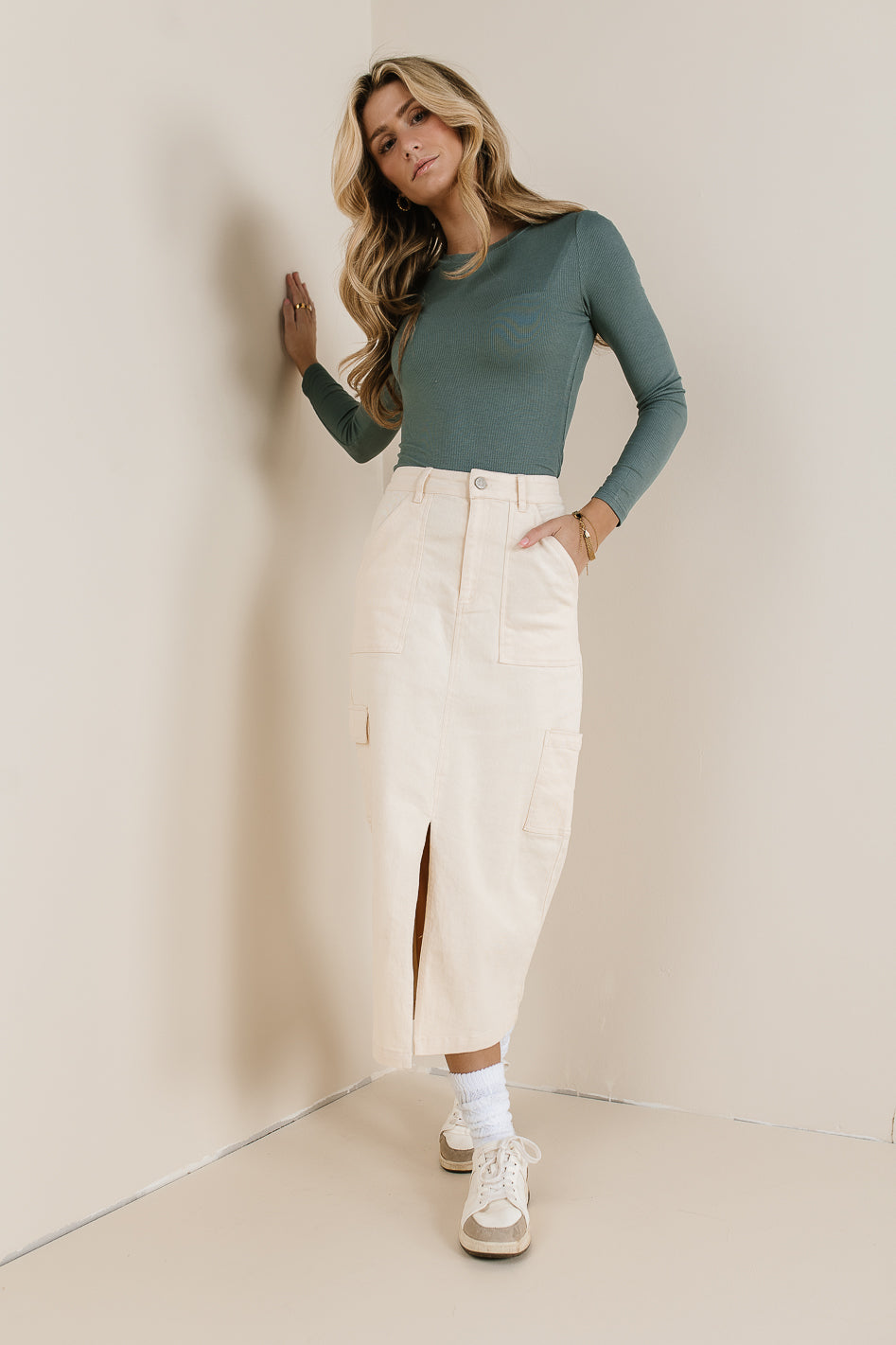 Khloe Cargo Denim Skirt for Women - High Waist A-Line Denim Skirt with Pockets | Casual Streetwear Outfit for Daily Wear, Travel & Music Festivals