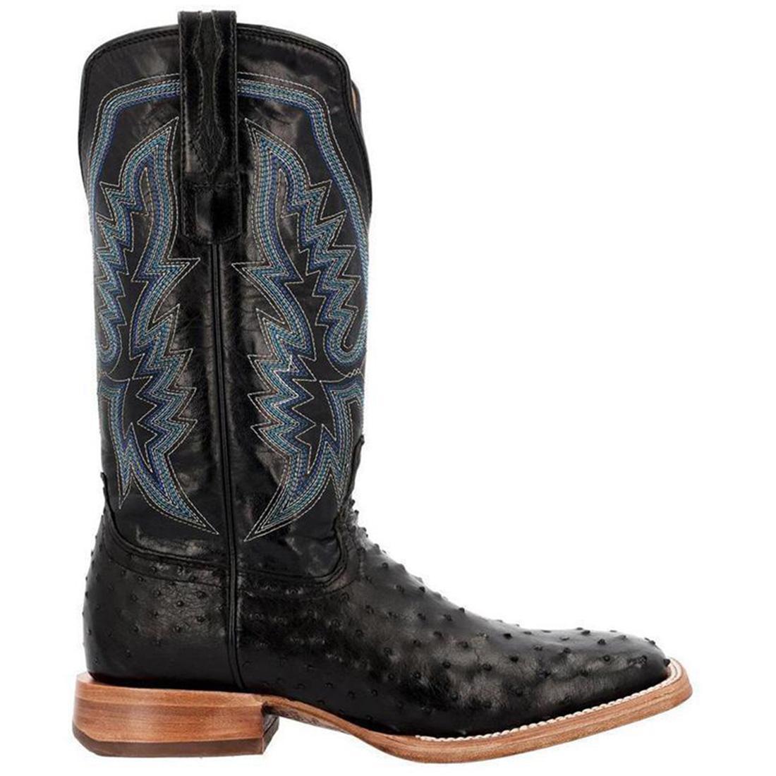 PRCA Collection Men's Full Quill Ostrich Western Boots - Genuine Leather Cowboy Boots for Men, Black - Perfect for Rodeo, Country Dancing & Western Fashion