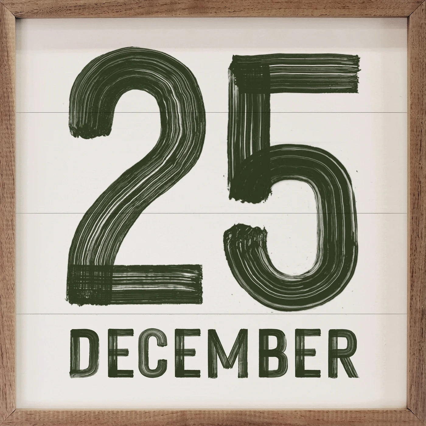 Christmas White Wood Framed Print - Green December 25th Holiday Wall Art Decor for Living Room, Bedroom & Office