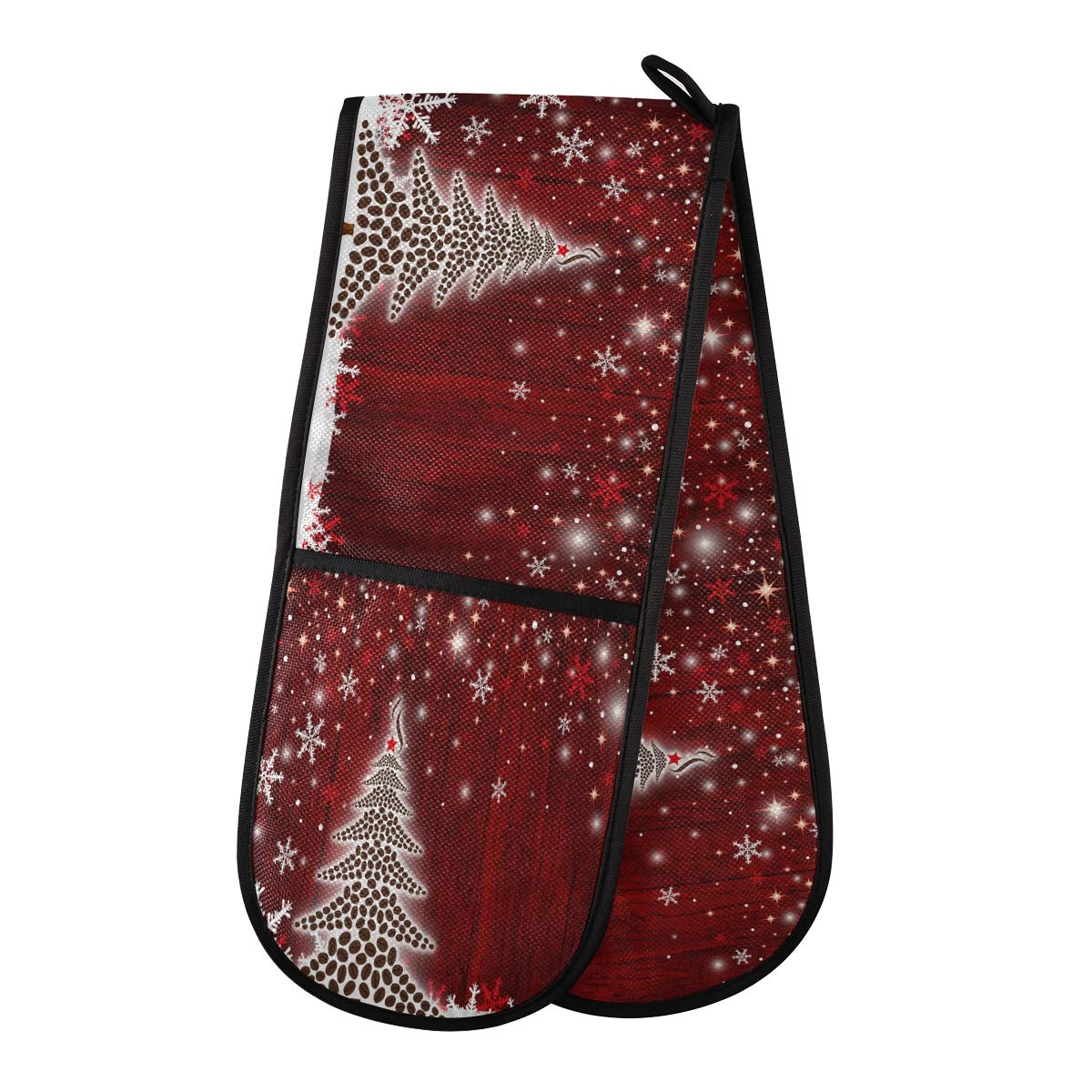 HMZXZ QMXO Double Oven Mitts - Heat Resistant Quilted Cotton Christmas Tree Snowflake Pattern - Long Kitchen Gloves for Cooking, Baking, Grilling - Perfect for Handling Hot Pots, Pans & Holiday Baking (Set of 2)