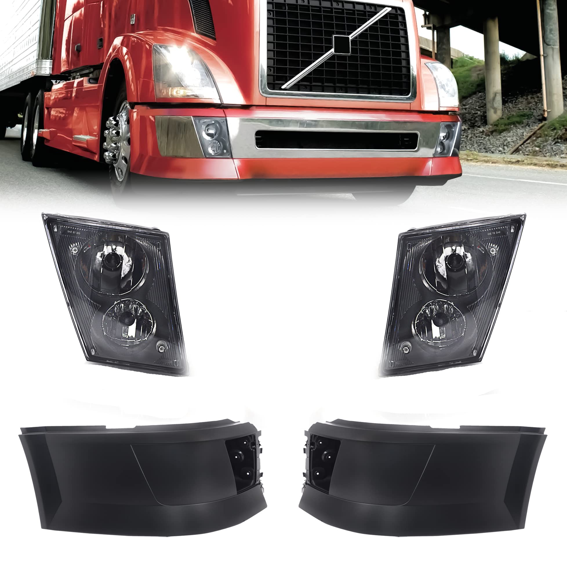 TORQUE Corner Bumpers & Fog Lights Replacement Kit for 2004-2015 Volvo VNL/VN Semi Trucks - Left & Right Side Compatible (TR011, TR002) | Durable Protection & Enhanced Visibility for Night Driving & Bad Weather Conditions
