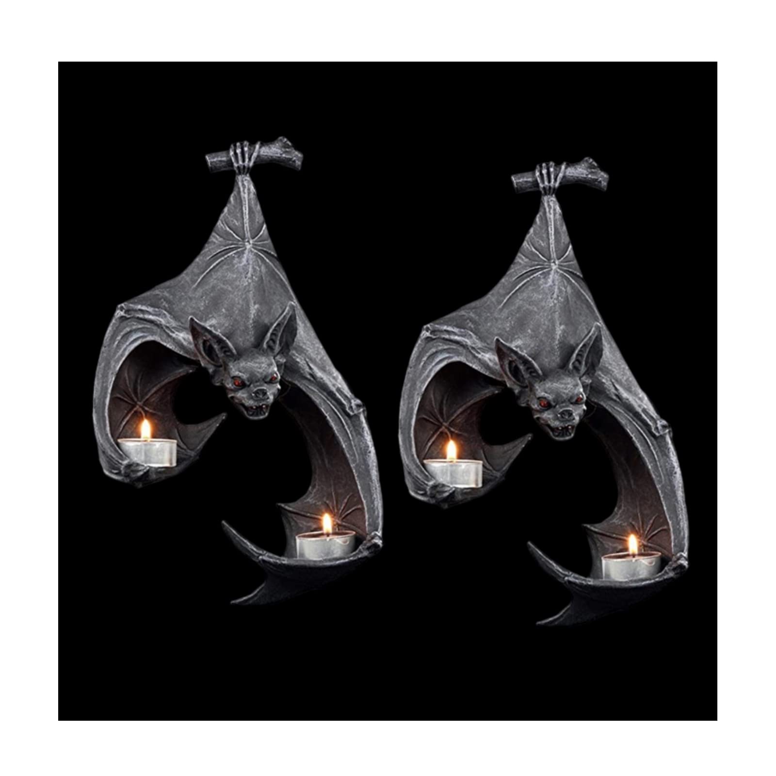 Gothic Black Bat Wall Tealight Holder - 2PCS Halloween Resin Candle Sconce for Living Room, Bathroom, Garden Decor - Perfect for Gothic, Halloween, and Dark Theme Parties