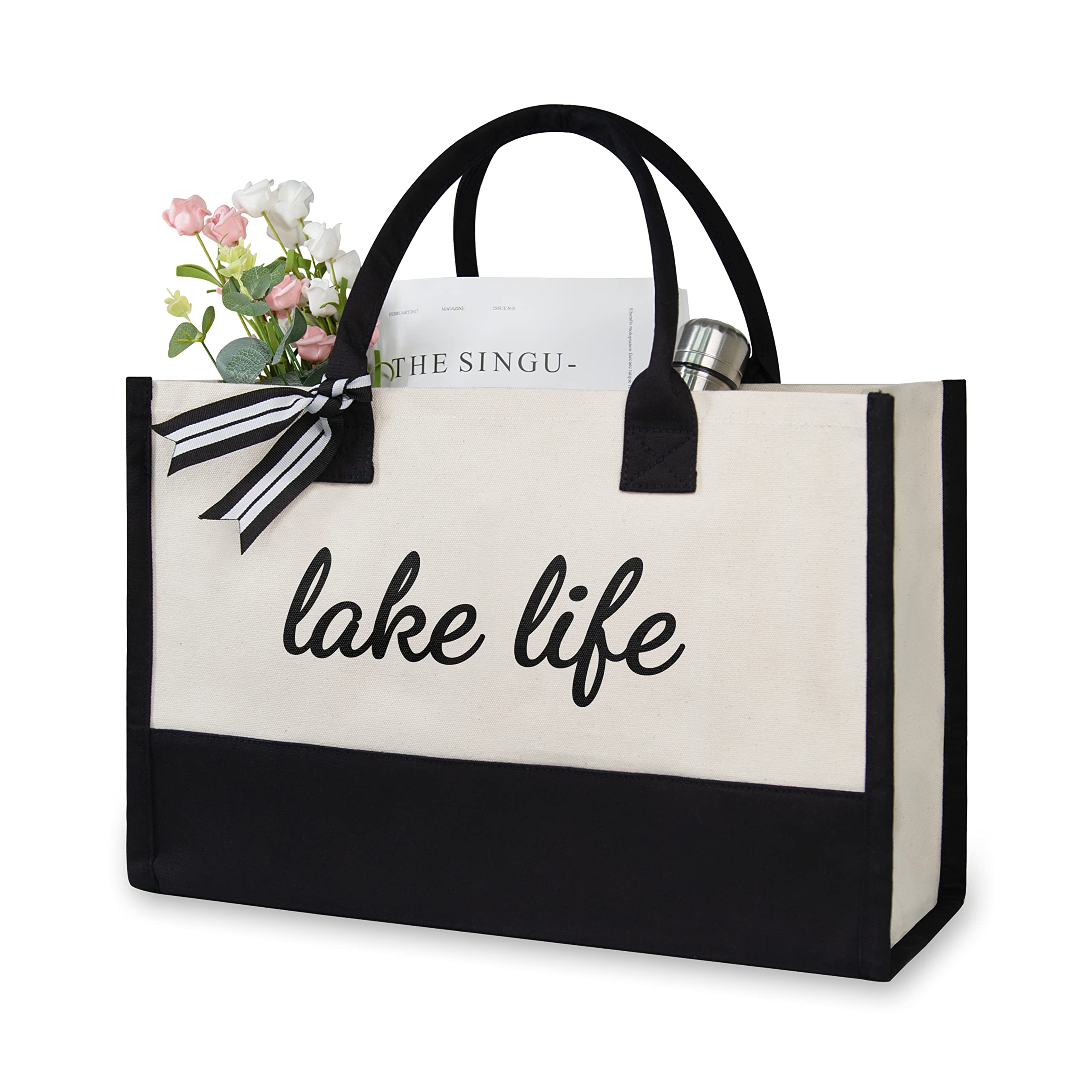 TOPDesign Lake Trip Bag - Waterproof Canvas Beach Tote for Boating, Weekend Getaways & Travel | Personalized Birthday Gift for Women | Classic Two-Tone Chic Handbag for Beach, Picnic & Daily Use