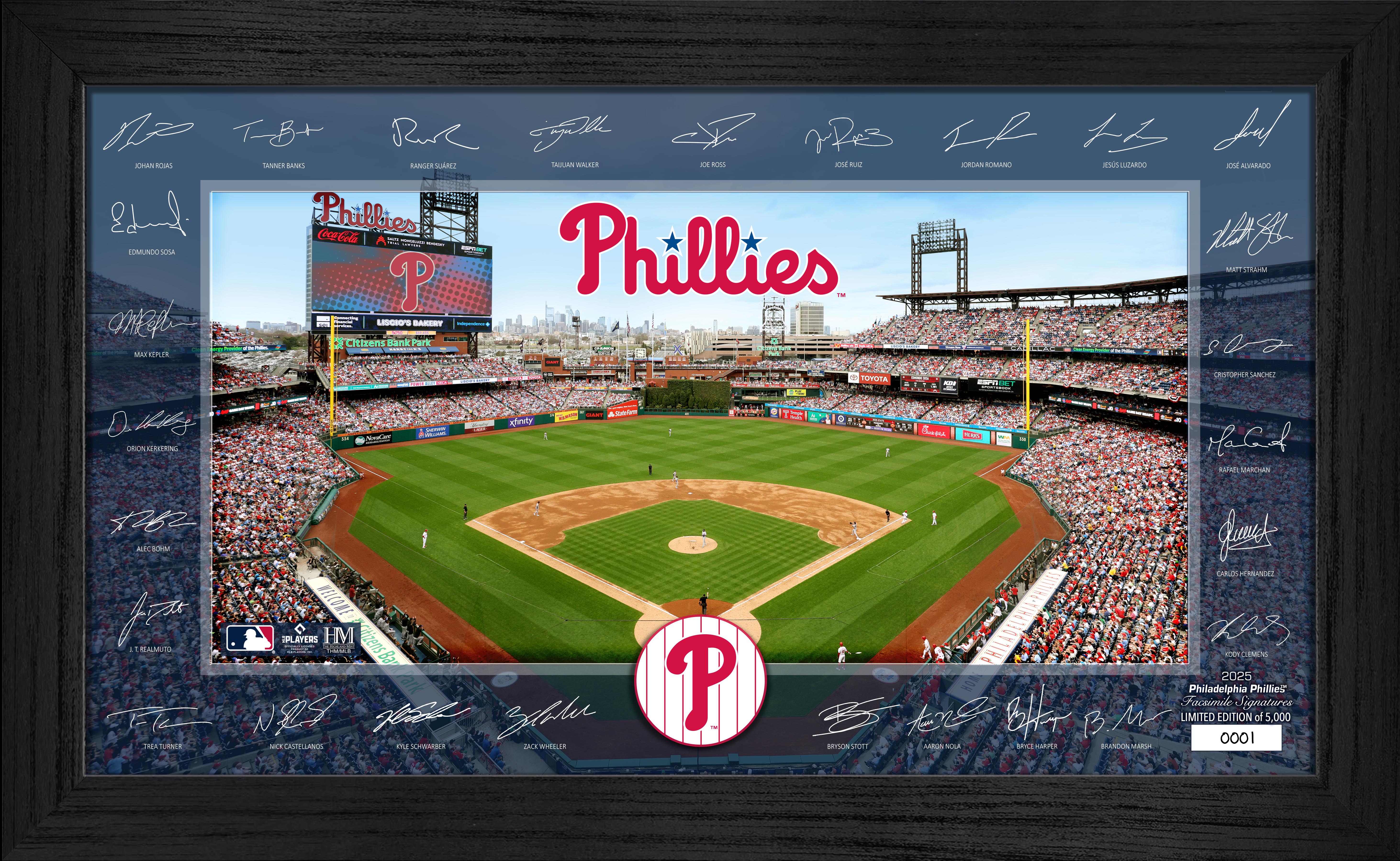Philadelphia Phillies 2025 Signature Field Frame - Authentic MLB Baseball Display Case for Collectors - Perfect for Home, Office, or Sports Memorabilia Showcase