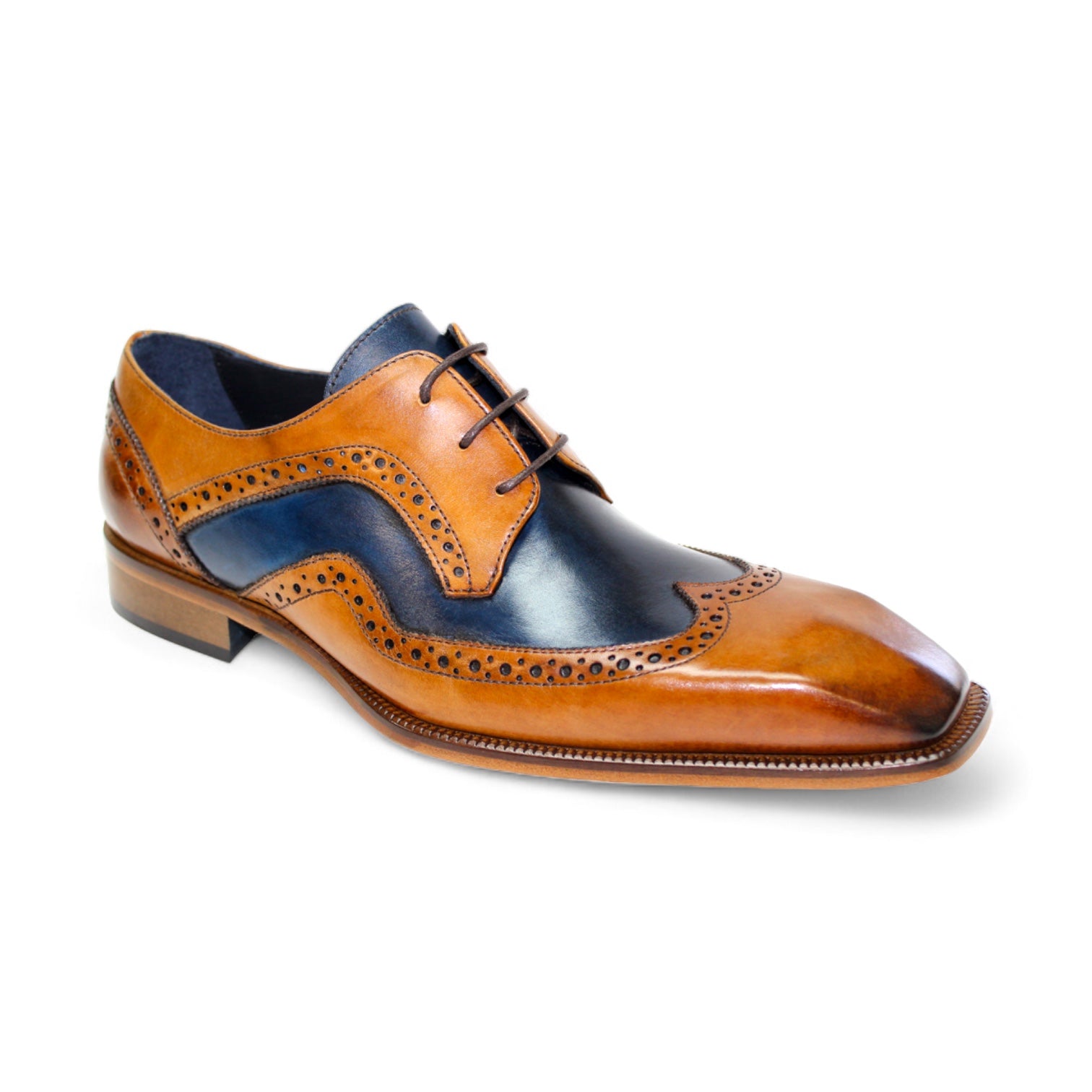 Duca Di Matiste Saranno Cognac & Navy Leather Shoes - Premium Italian Dress Shoes for Men - Perfect for Weddings, Business & Formal Events
