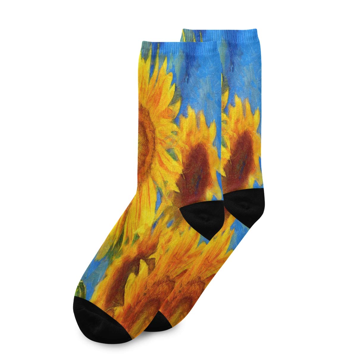 ALAZA Unisex Van Gogh Sunflower Art Crew Socks - Comfortable Casual Novelty Socks for Women & Men - Perfect for Daily Wear, Gifts & Art Lovers
