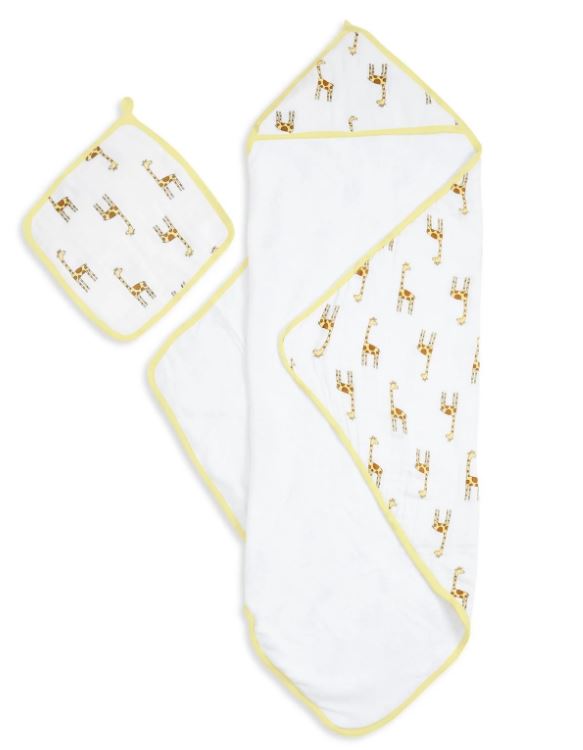 Aden & Anais Premium Hooded Baby Towel and Washcloth Set - Soft & Absorbent for Newborns, Infants & Toddlers - Perfect for Bath Time, Swimming & After Spa Care