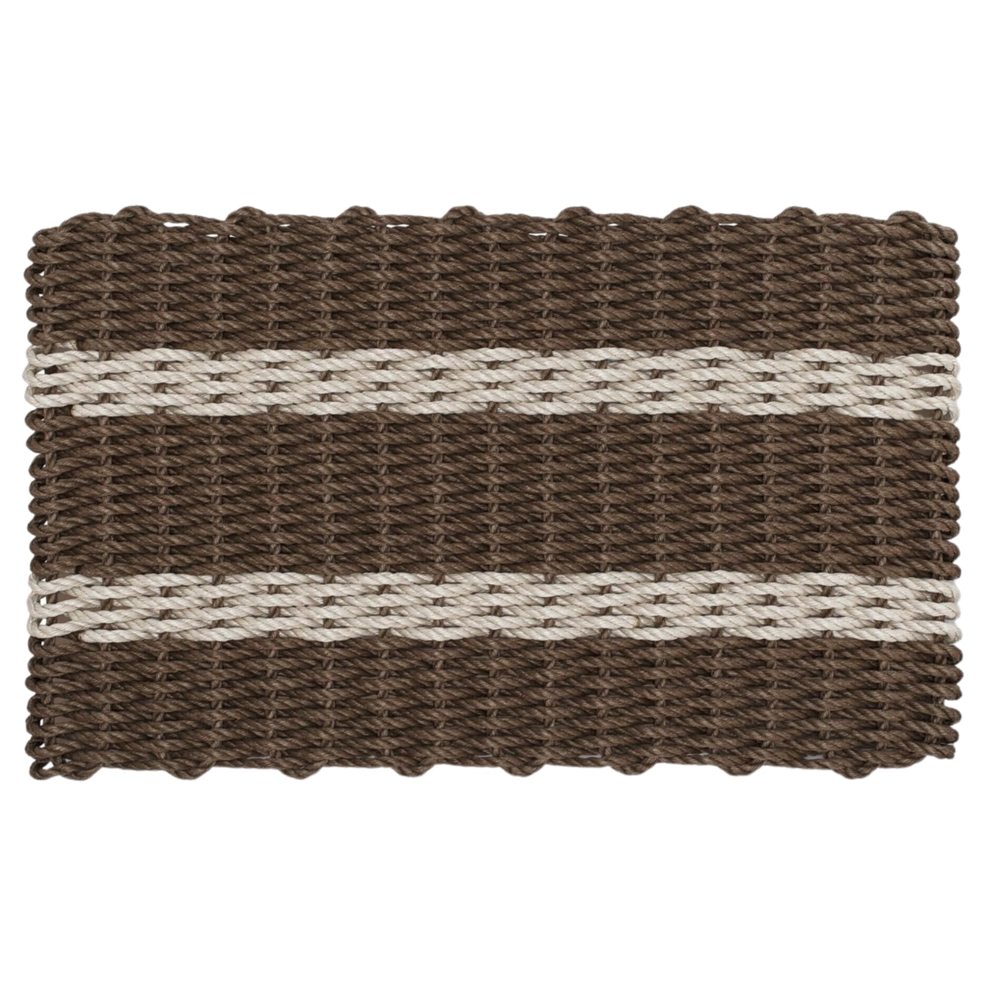 All-Weather Outdoor Lobster Rope Doormat - Woven Nautical Welcome Mat for Front Door (24x36 Inch, Brown with 2 Light Tan Stripes) - Perfect for Coastal Homes, Beach Houses & Waterfront Entrances