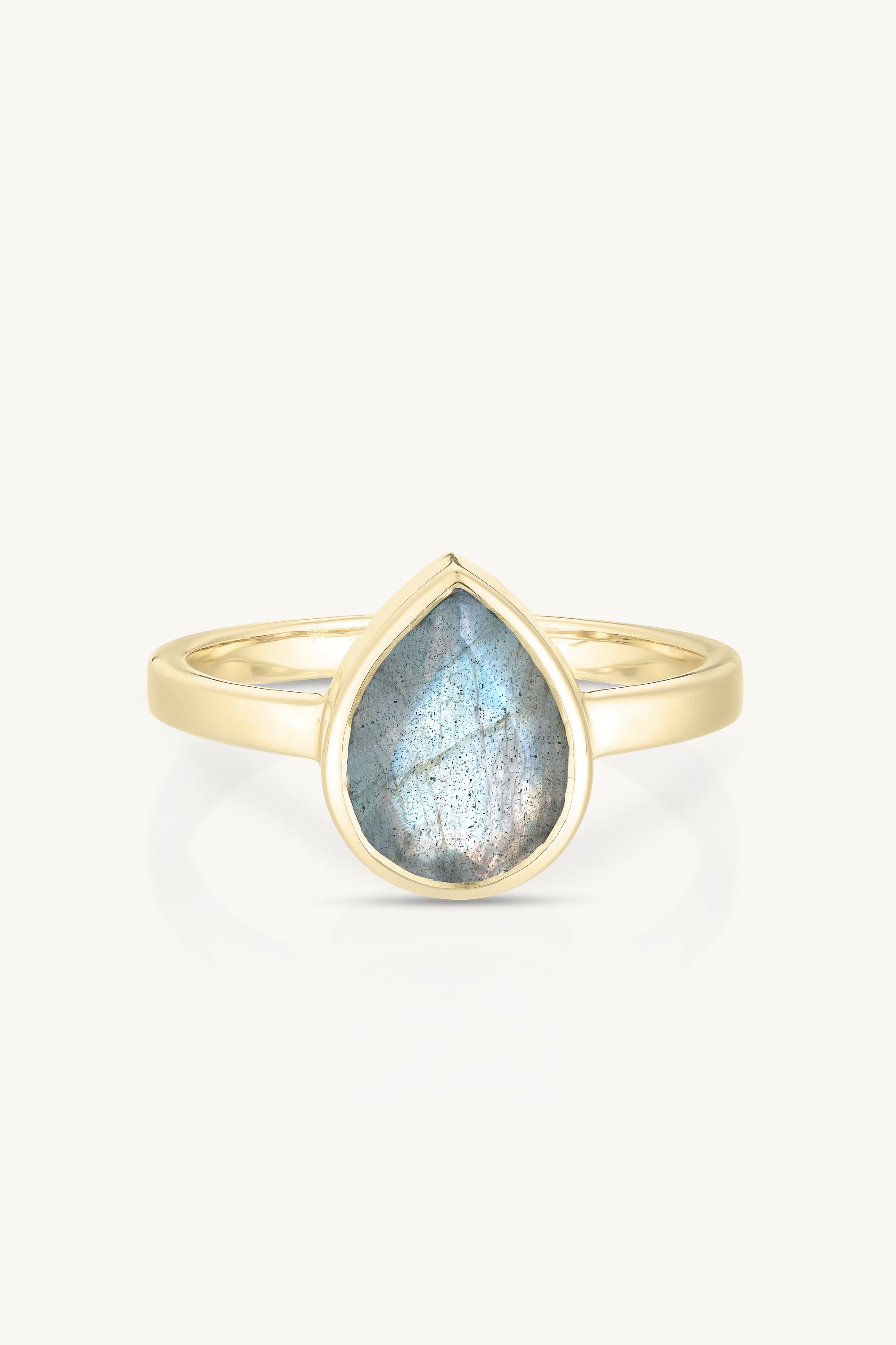 9K Yellow Gold Labradorite Tear Drop Ring for Women - Elegant Gemstone Jewelry for Everyday Wear, Gift Giving & Special Occasions