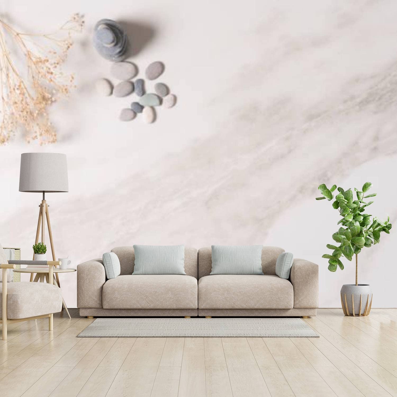 3D Removable Peel and Stick Wallpaper - Zen Balance Stones on Marble Tabletop Design, Modern Wall Stickers for Living Room & Bedroom Decor | Perfect for Home, Office & Nursery Wall Covering