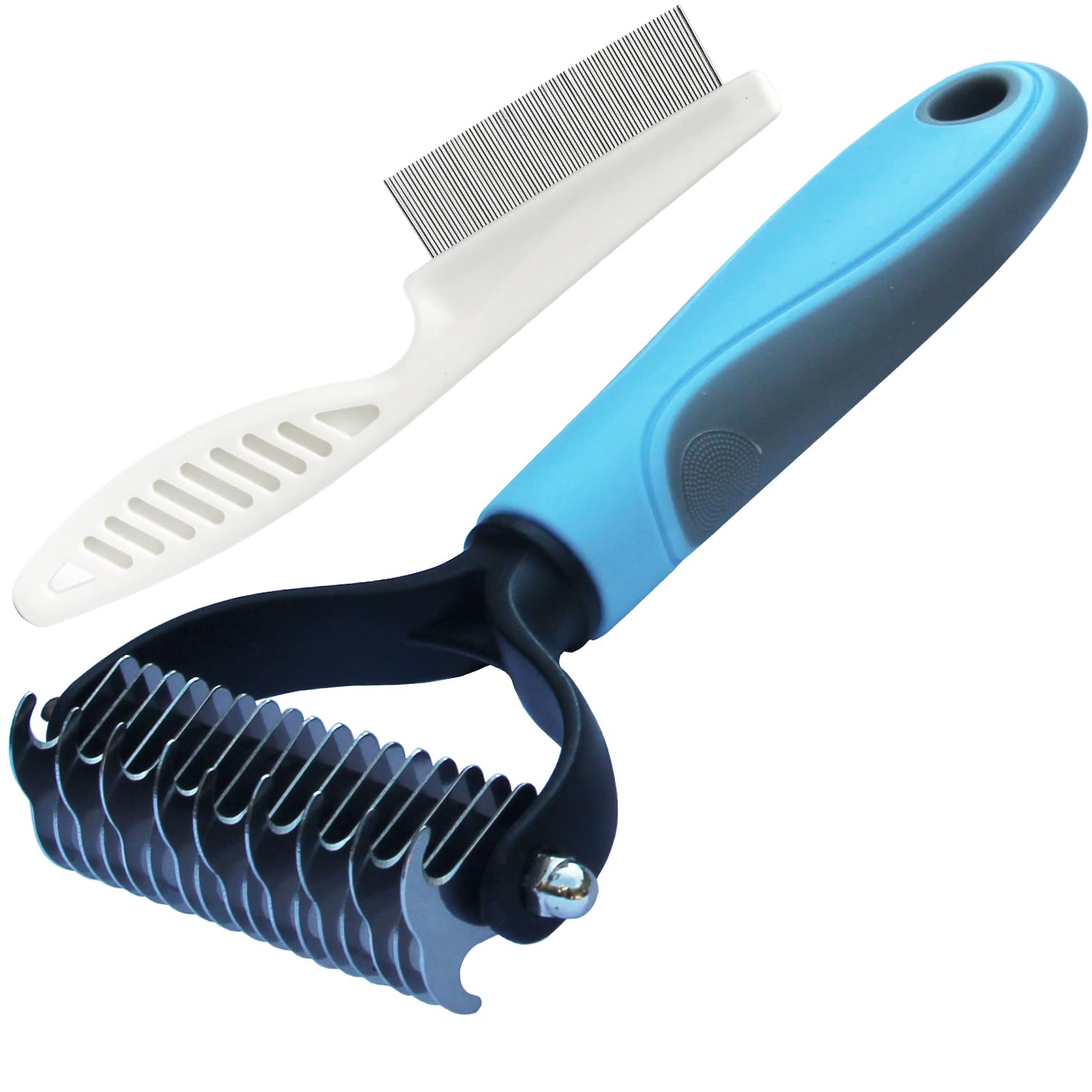 Double Sided Undercoat Rake Comb for Dogs & Cats - Professional Pet Grooming Tool for Shedding, Dematting & Flea Removal (16-Tooth, Blue) - Perfect for Home Grooming & Pet Salon Use