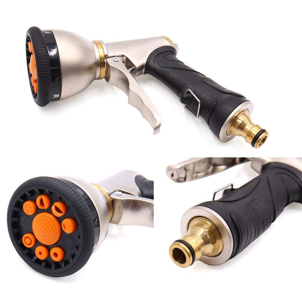 Heavy Duty Metal Garden Hose Nozzle Spray Gun - 9 Adjustable Watering Patterns, High Pressure Water Sprayer with Comfort Grip - Perfect for Car Washing, Lawn Watering, Pet Bathing, and Outdoor Cleaning