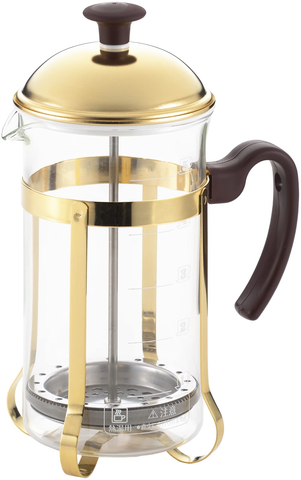 Yoshikawa SJ3306 25.4 oz (750ml) Glass French Press Coffee Maker & Tea Infuser - 5 Cup Capacity with Measurement Marks, Premium Japanese Design in Mocha Brown - Perfect for Home, Office or Camping Brewing