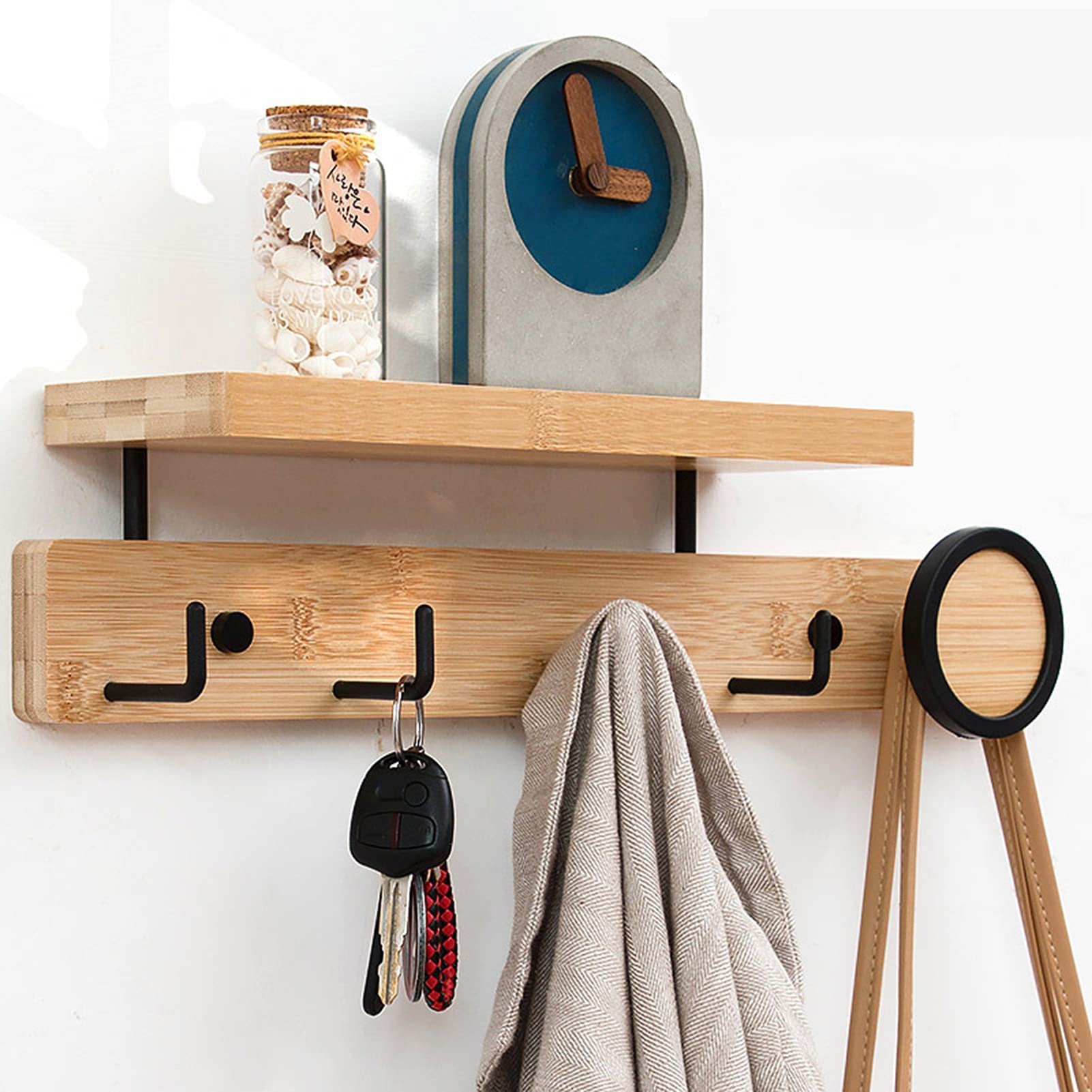 NYKCPJMW Wall Mounted Hanging Key Holder - Decorative Coat & Hat Rack with Clothes Hooks for Backpacks, Jackets, and Accessories - Perfect for Mudroom, Bathroom, Closet, and Entryway Organization