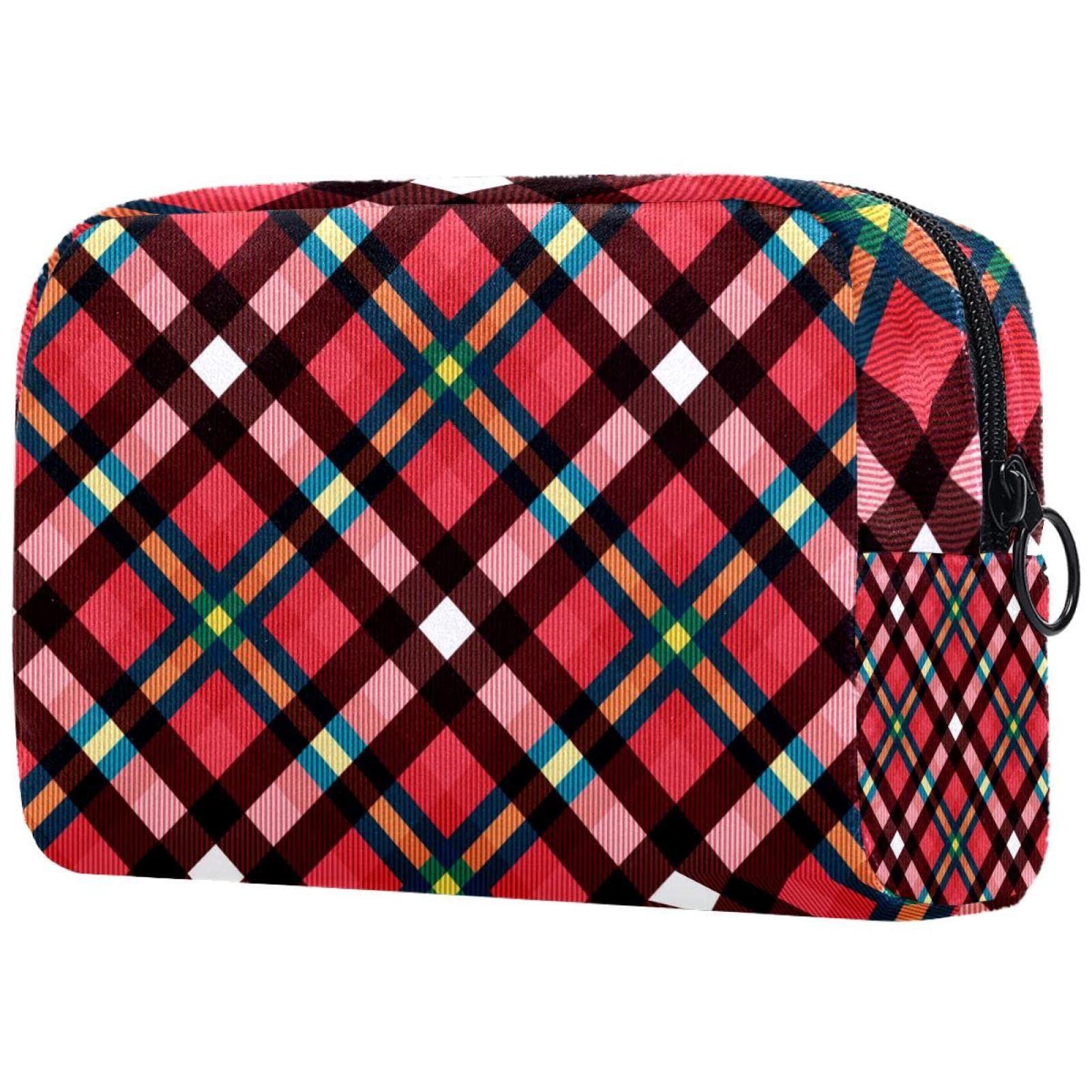 Pink Plaid Cosmetic Travel Bag - Small Makeup Pouch with Zipper, Portable Toiletry Organizer for Women | Perfect for Airplane Carry-on, Gym, Vacation & Business Trips
