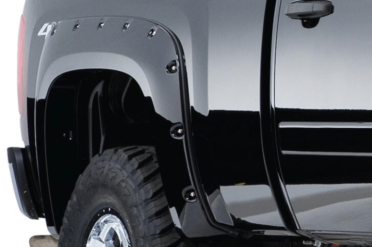 Bushwacker 40092 02 Chevy Silverado 2500HD/3500HD Rear Pocket Style Fender Flares (2007-2014) - Heavy Duty Truck Protection for Off-Road & Mud Driving