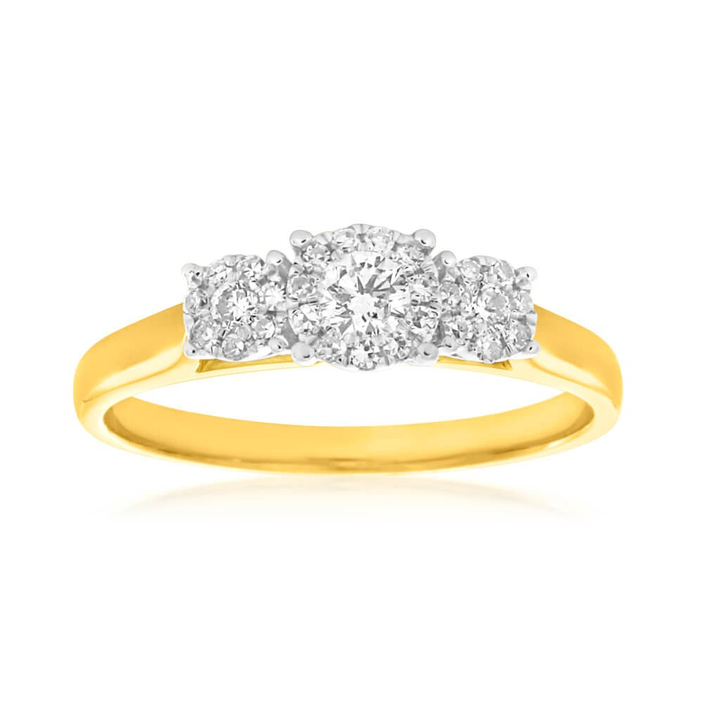 18ct Yellow Gold 0.25 Carat Diamond Trilogy Ring with 28 Diamonds - Elegant Wedding Band, Anniversary Gift for Her, Perfect for Engagement & Special Occasions