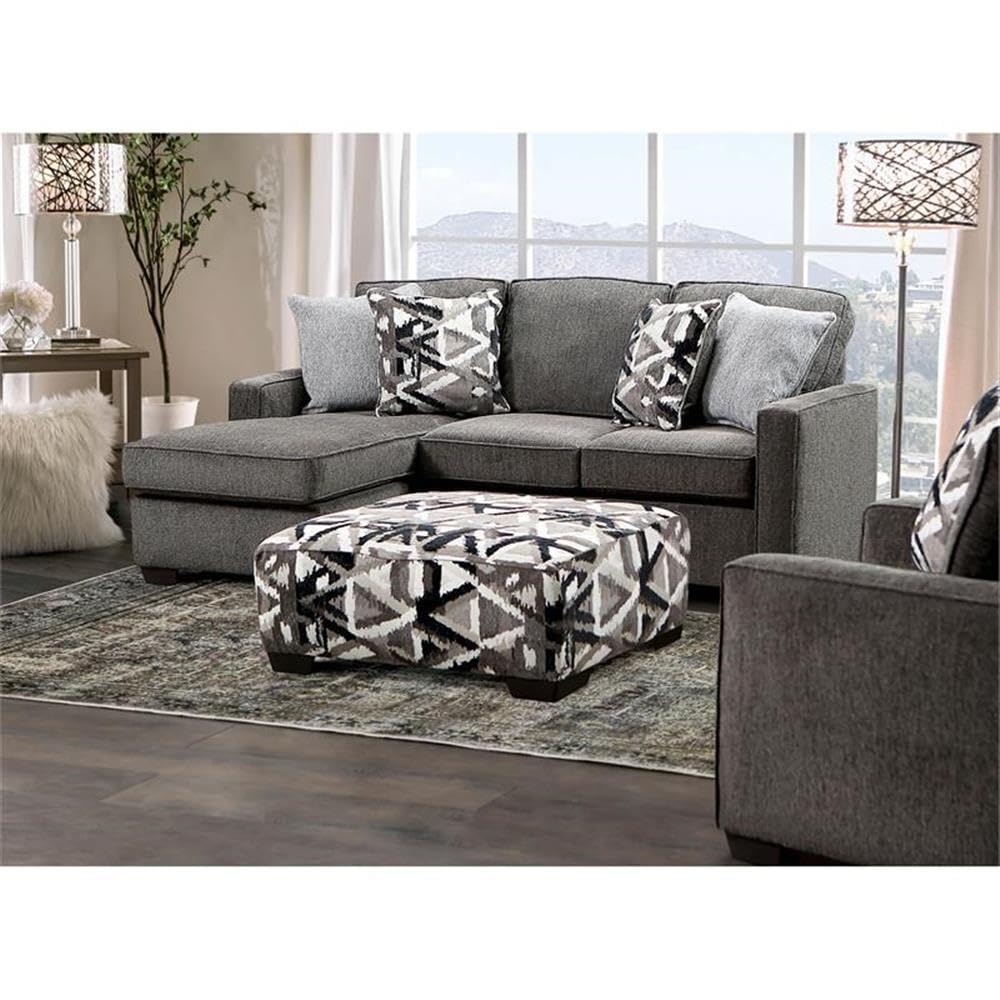 Furniture of America Mufee Transitional Fabric Upholstered Sectional Sofa - Gray Modern Living Room Couch for Small Spaces & Apartments
