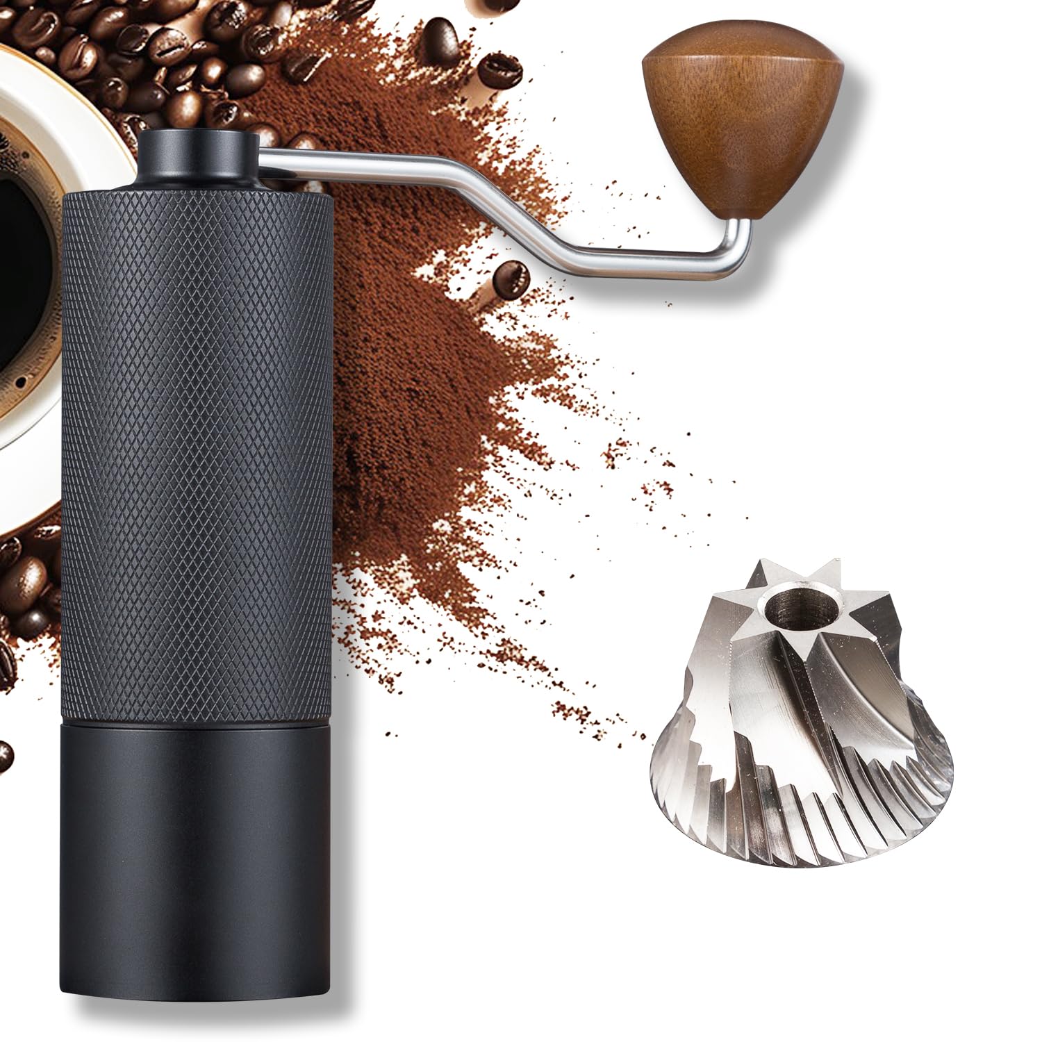 Premium Manual Coffee Grinder with 25g Capacity - CNC Stainless Steel Conical Burr, Adjustable Grind Settings & Double Bearing System - Perfect for French Press, Espresso, Pour Over & Travel Coffee Brewing (Black)
