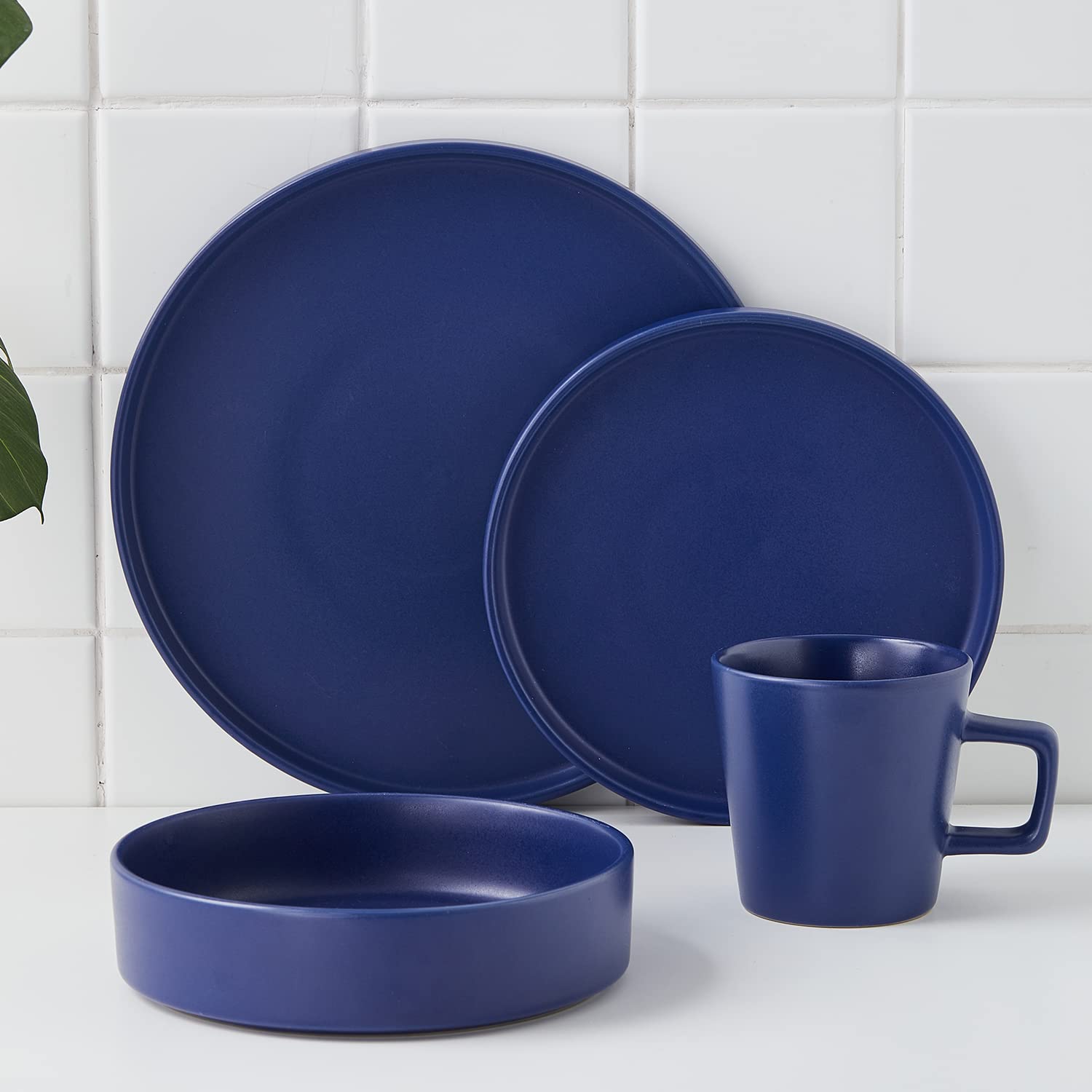 Stone Lain Cleo 16-Piece Round Dinnerware Set - Blue Modern Ceramic Plates & Bowls for Everyday Dining, Dinner Parties & Home Decor
