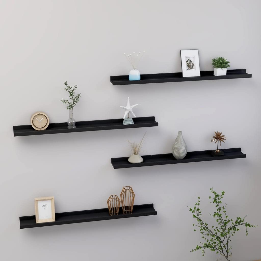 Floating Shelves for Wall - Set of 4 Black Wood Wall Shelves (31.5