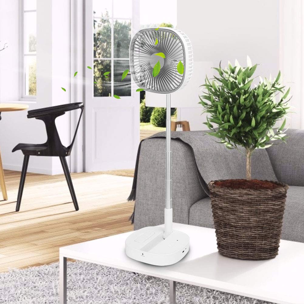 Portable USB Rechargeable Folding Telescopic Fan - 4 Speed Adjustable Floor & Desktop Fan with Remote Control & Timer - Perfect for Home, Office, Camping, and Outdoor Use