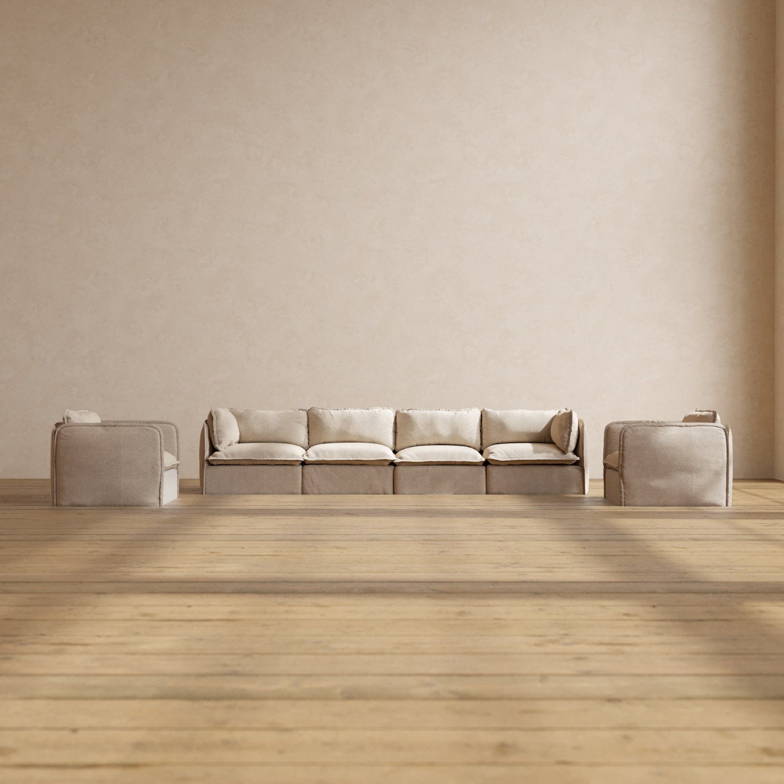 Modular Performance 4-Seater Sofa & Armchair Set in Oat - Modern Sectional Living Room Furniture for Family Relaxation & Entertainment