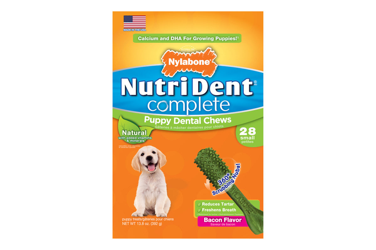 Nutri Dent Complete Puppy Bacon Dental Chew for Small Dogs - Healthy Teeth Cleaning Treats for Puppies - Perfect for Training, Teething Relief & Oral Care at Home