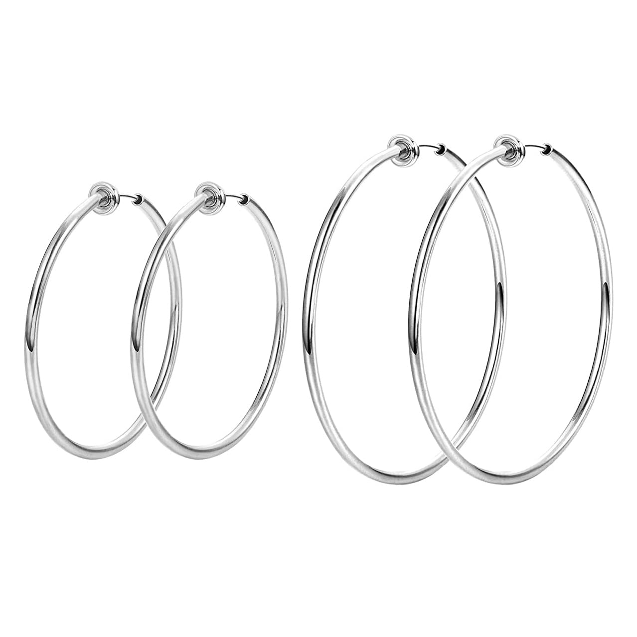 Stainless Steel Big Clip On Spring Hoop Earrings 3-Piece Jewelry Set in Gunmetal Tone - Perfect for Parties, Weddings & Everyday Fashion Accessories
