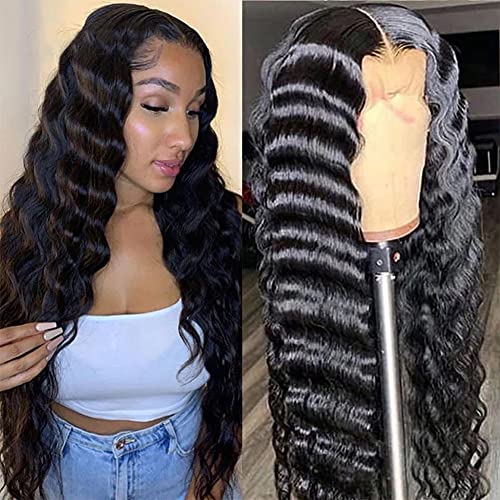 Aolvoblees 4X4 HD Transparent Loose Deep Wave Lace Front Wig - 180% Density Brazilian Human Hair Lace Closure Wig for Women, 20 Inch Virgin Hair with Pre-Plucked Baby Hair - Perfect for Daily Wear, Parties, and Special Occasions