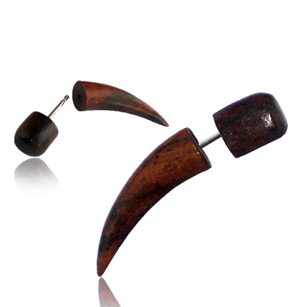 Faux Gauge Earrings - Wood & Steel Fake Plugs for Men & Women - Black/Brown - Perfect for Punk & Boho Styles