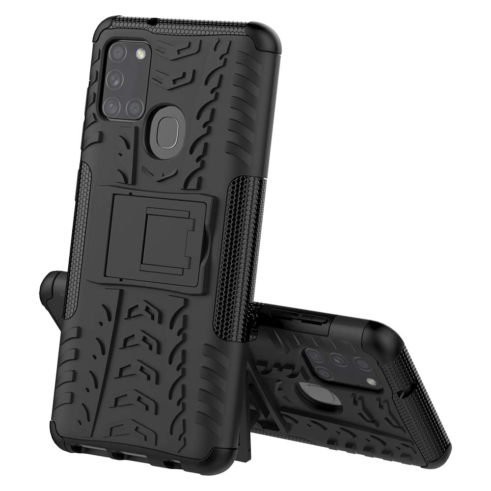 **Shockproof Heavy Duty Samsung Galaxy A21S Case with Kickstand – Dual Layer Drop Protection, Hyun Black – Perfect for Outdoor, Work & Travel**