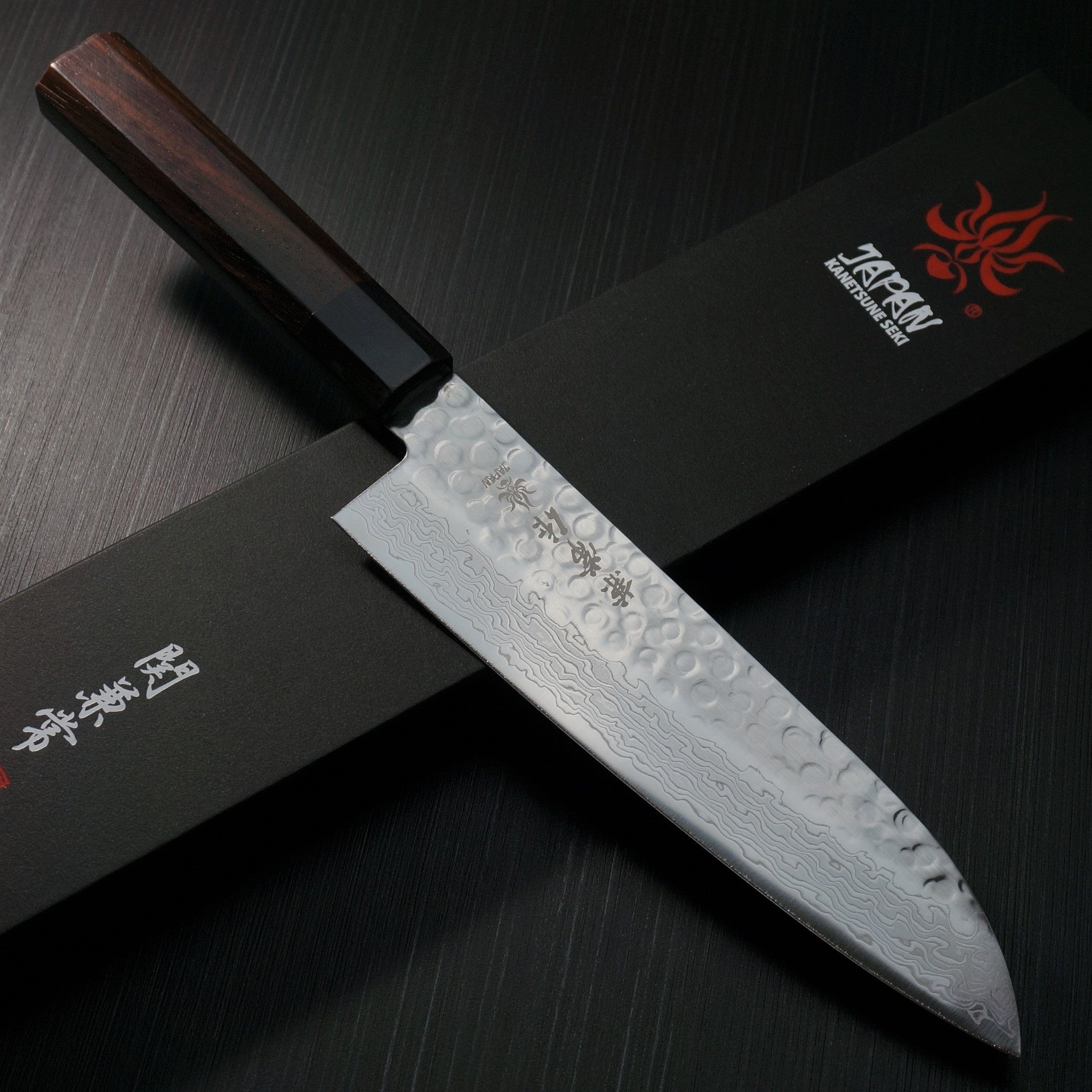 Premium Kanetsune Seki Hammered Damascus AUS10 Santoku Knife 185mm (7.3