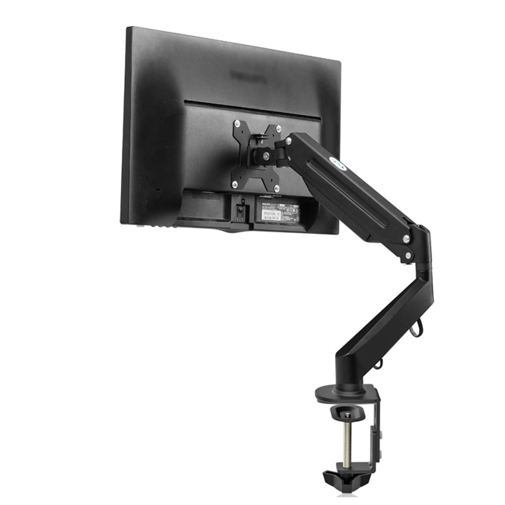 AYY Single Monitor Arm Stand for 17-27 Inch Computer Screens - Adjustable Height, Tilt & Rotation Steel Mount with VESA 75x75/100x100 - Perfect for Home Office, Gaming & Workspace Ergonomics