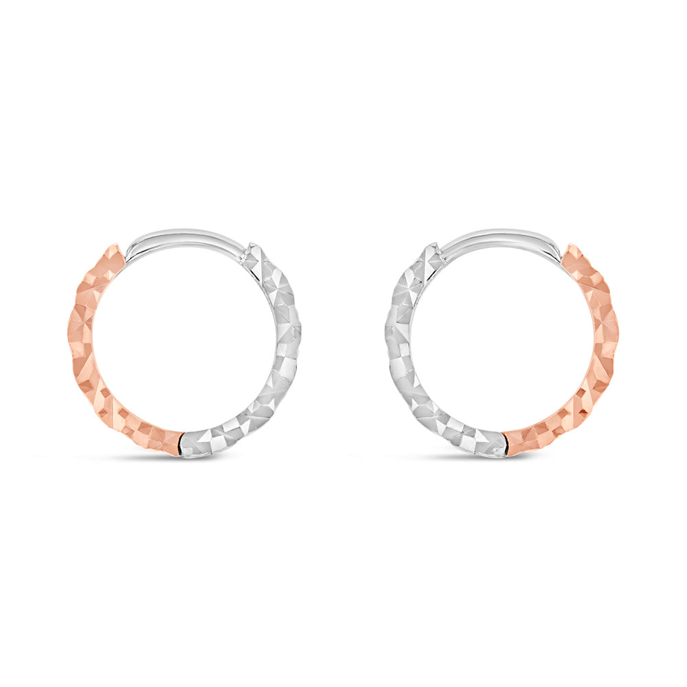 9ct Rose & White Gold Two-Tone Patterned Hoop Earrings for Women - Elegant Dangle Hoops for Party, Wedding & Everyday Wear