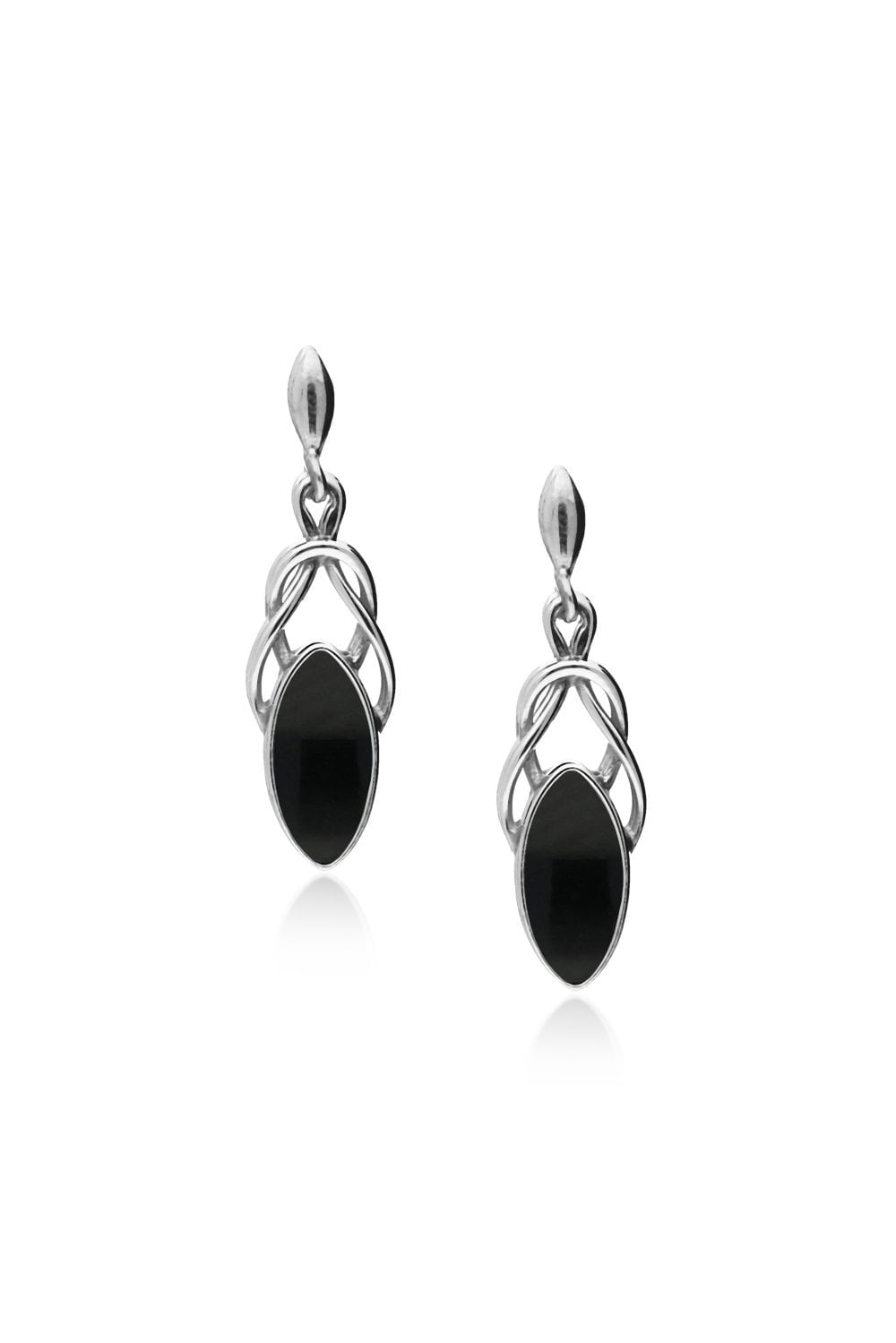 Sterling Silver Whitby Jet Large Celtic Marquise Drop Earrings for Women - Elegant Gothic Jewelry for Parties, Weddings & Special Occasions
