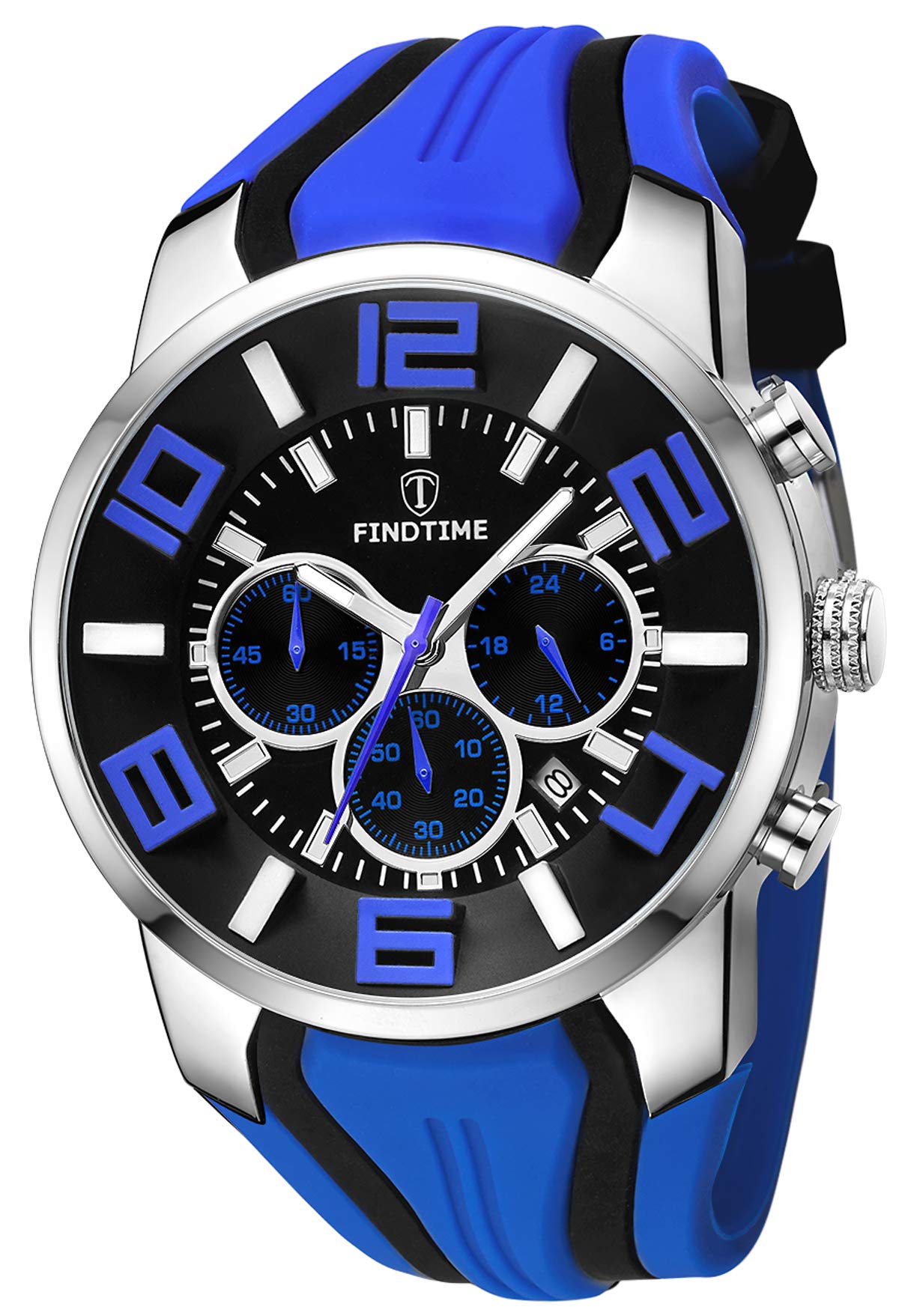 Men's Large Face Designer Sports Watch - Analog Chronograph Stopwatch with Silicone Band (Black/Red/Orange/Green/Blue) - Heavy Duty Wristwatch for Outdoor Activities, Running & Casual Wear