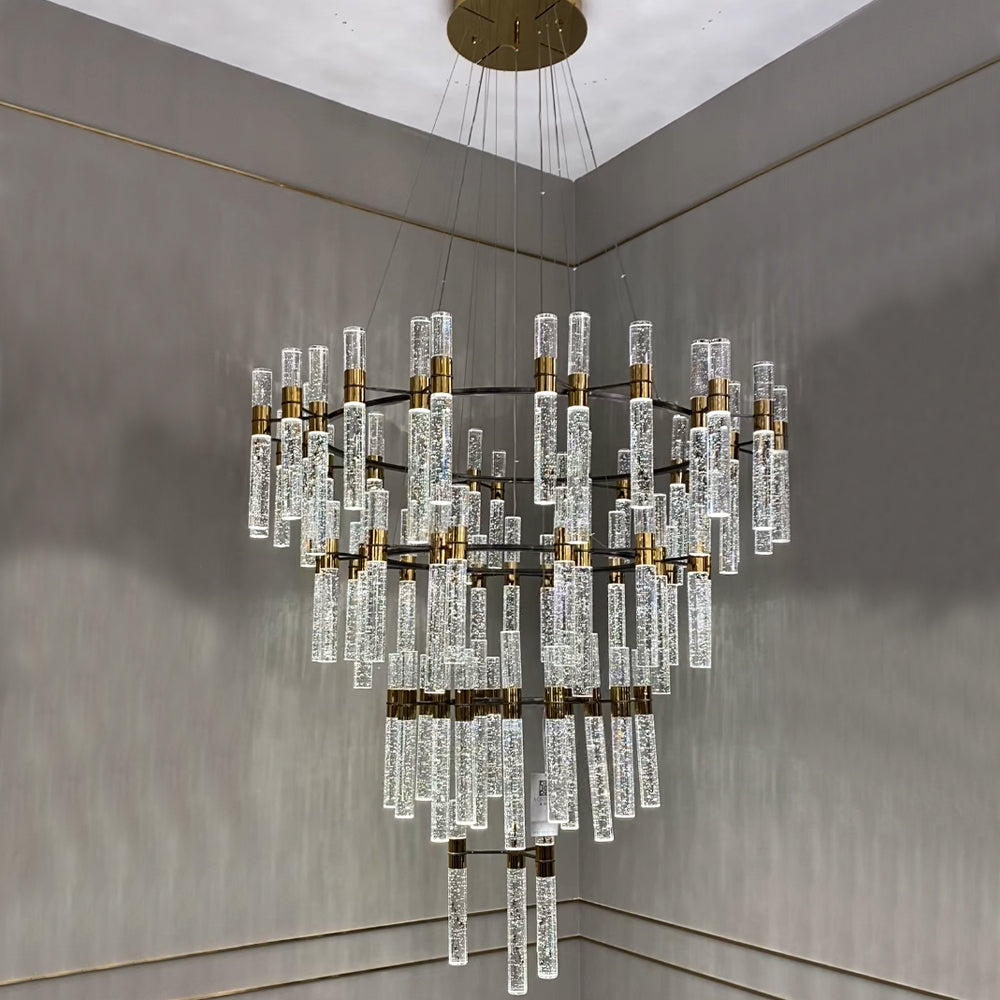 Luxury Oversized 4-Tier Crystal Bubble Chandelier - Modern Icicle Pendant Light Fixture for High Ceiling Foyer, Hallway, Staircase - Perfect for Grand Entryways, Hotel Lobbies & Luxury Home Decor