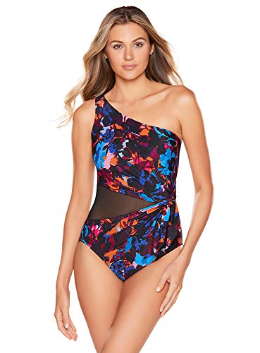 Miraclesuit Women's One Shoulder Tummy Control Underwire One Piece Swimsuit - Solstice Gem Design for Slimming & Support | Perfect for Beach Vacations, Pool Parties & Resort Getaways