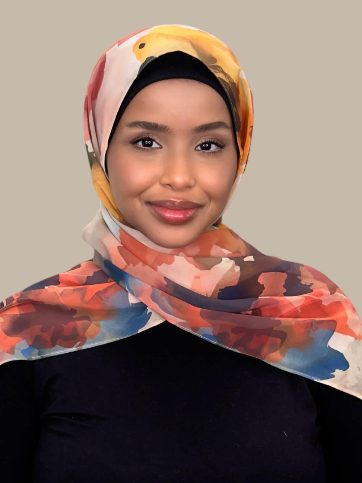 Printed Chiffon Hijab Sienna Petals - Lightweight Muslim Scarf for Women - Perfect for Prayer, Modest Fashion, and Everyday Wear